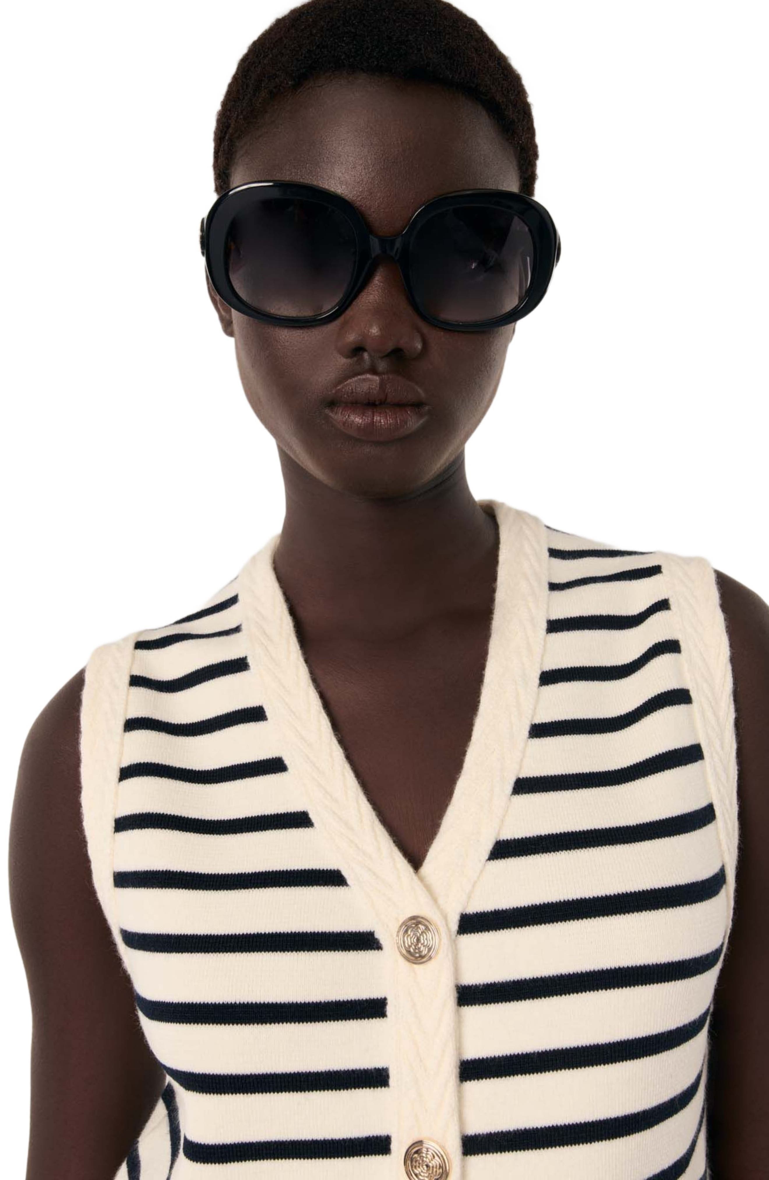 maje Sleeveless striped cardigan in Navy /Ecru at Nordstrom - 7