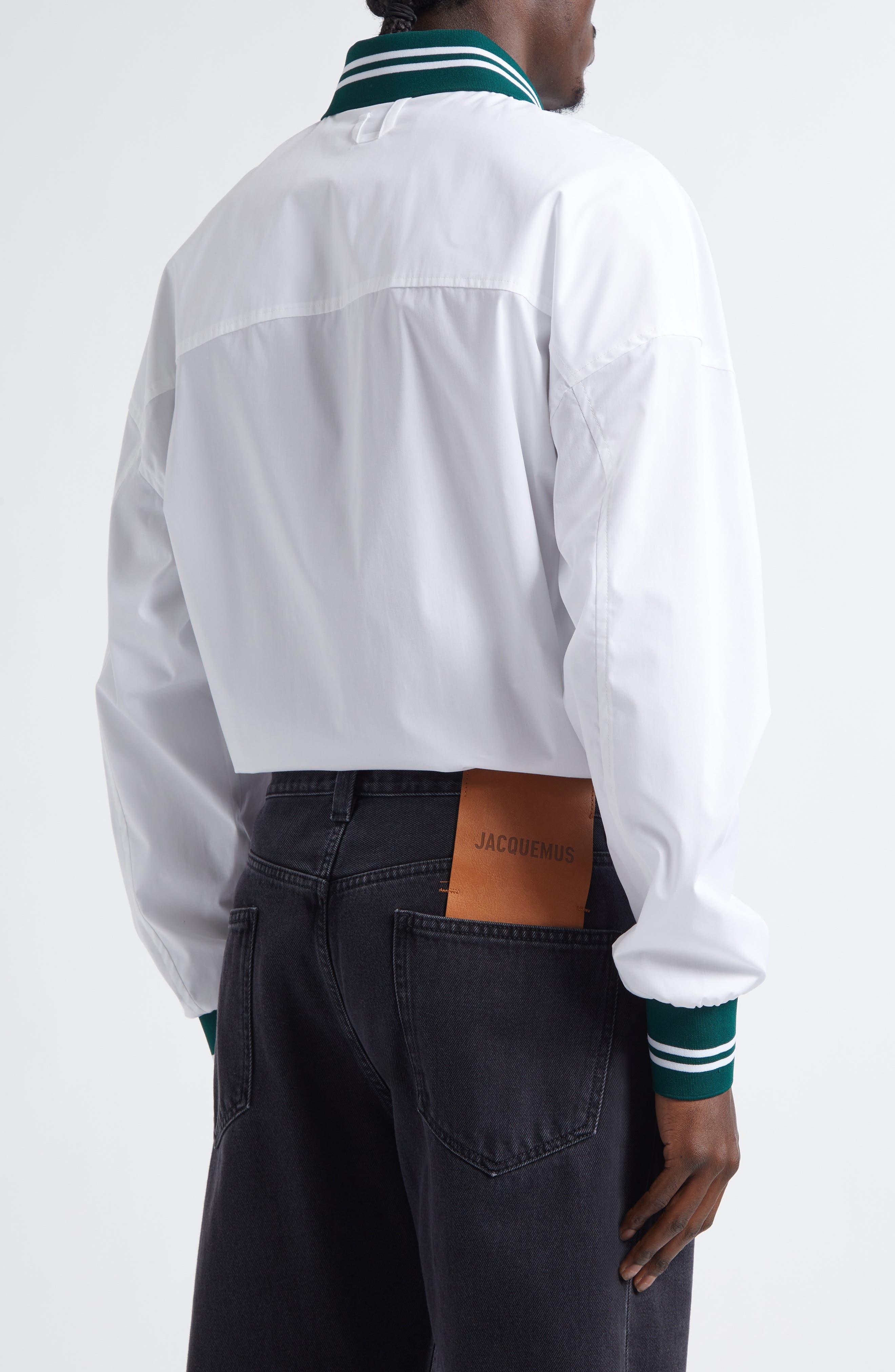 Jacquemus La Chemise Baseball Stretch Cotton Button-Up Shirt in White at Nordstrom - 3