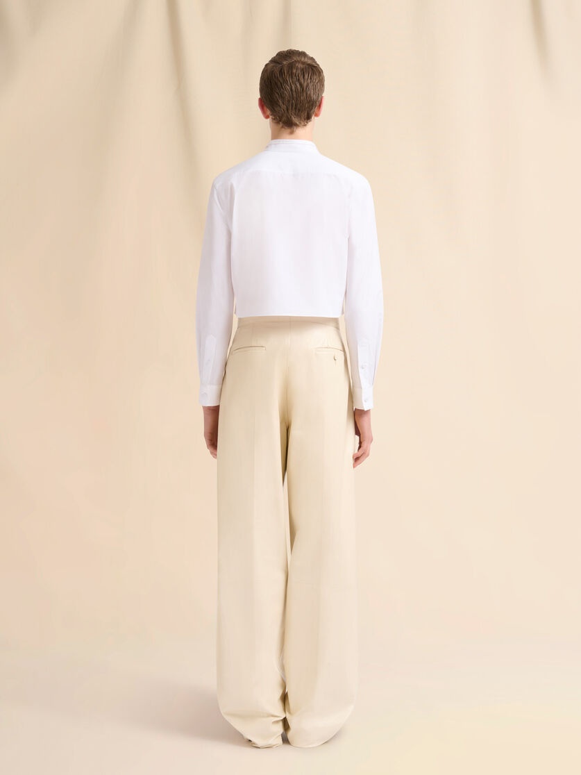 CREAM NAPPA LEATHER TROUSERS WITH MAXI PLEATS - 3