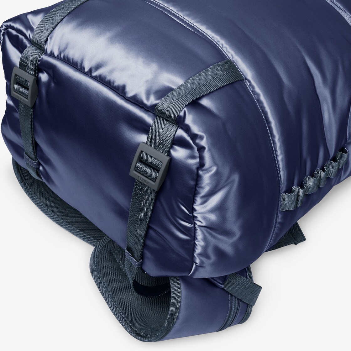 Rolltop blue nylon backpack decorated with enameled tone on tone Baguette buckle. Button and hidden  - 5
