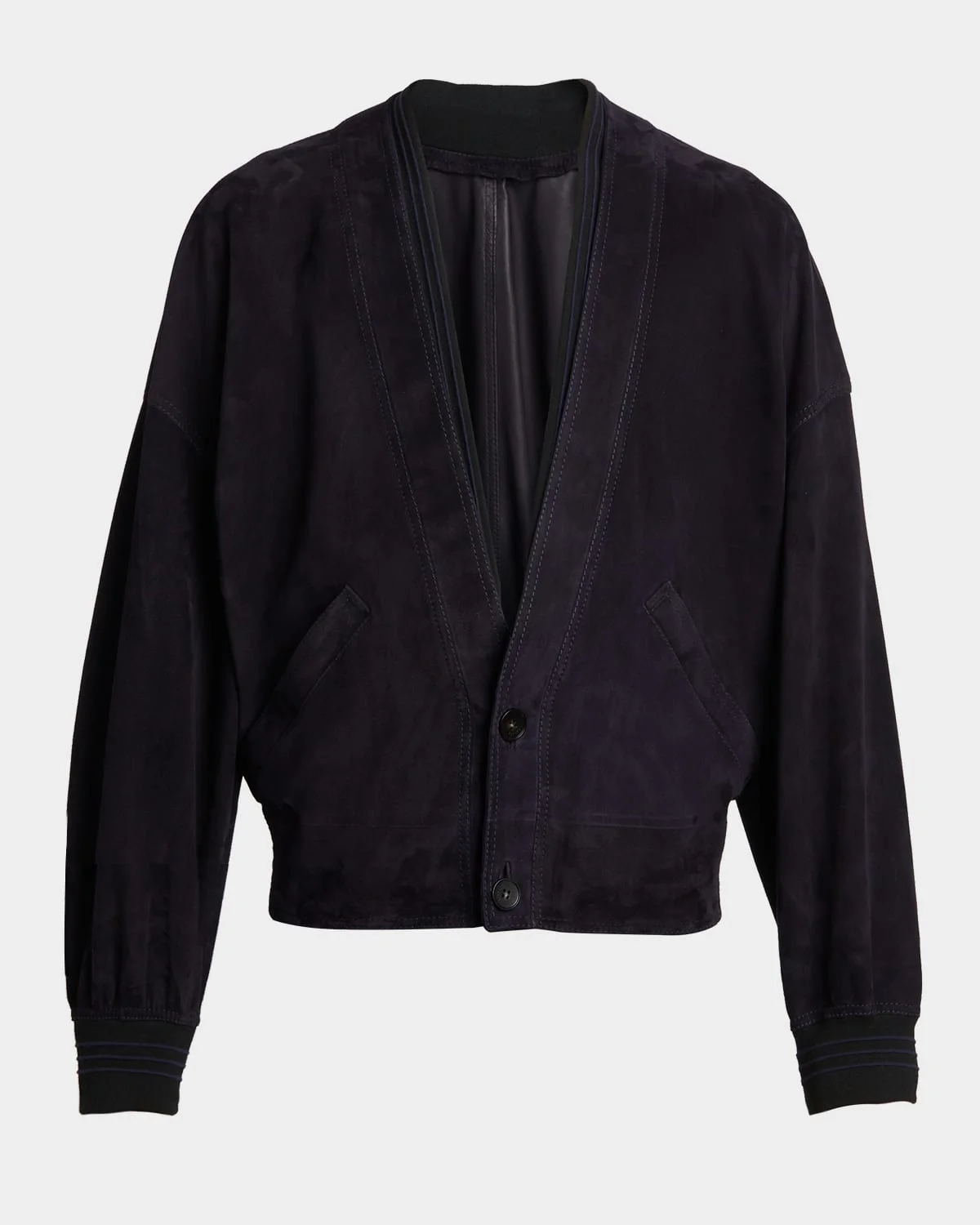 Men's V-Neck Leather Blouson - 1