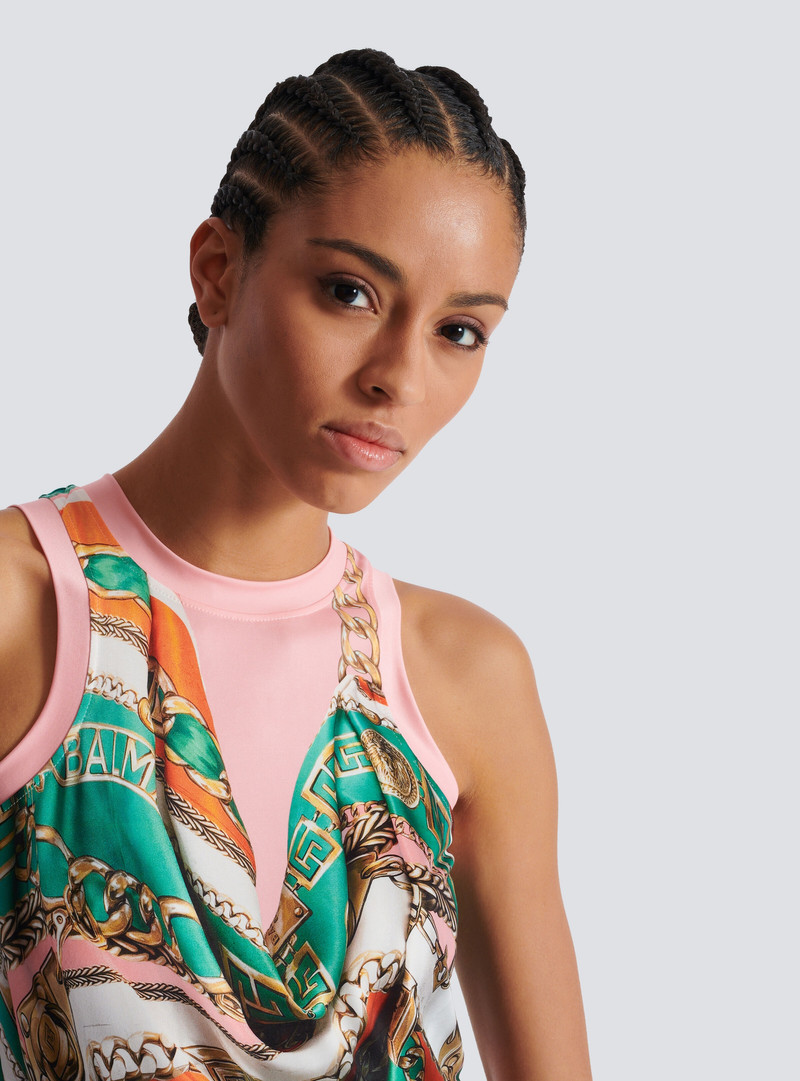 Trompe-l'œil-style Balmain Foulard print vest top 7