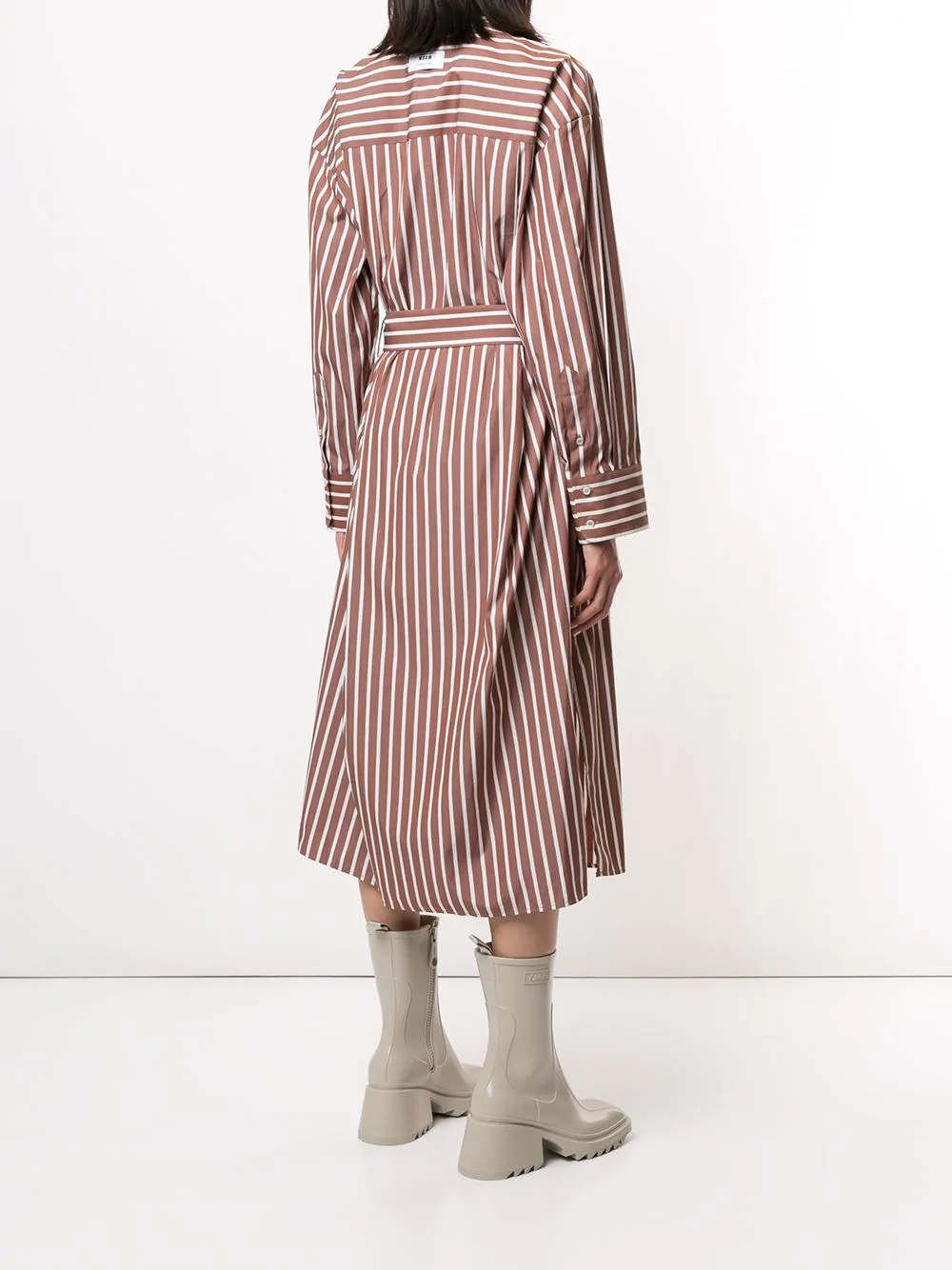 cotton striped, belted shirt dress - 4