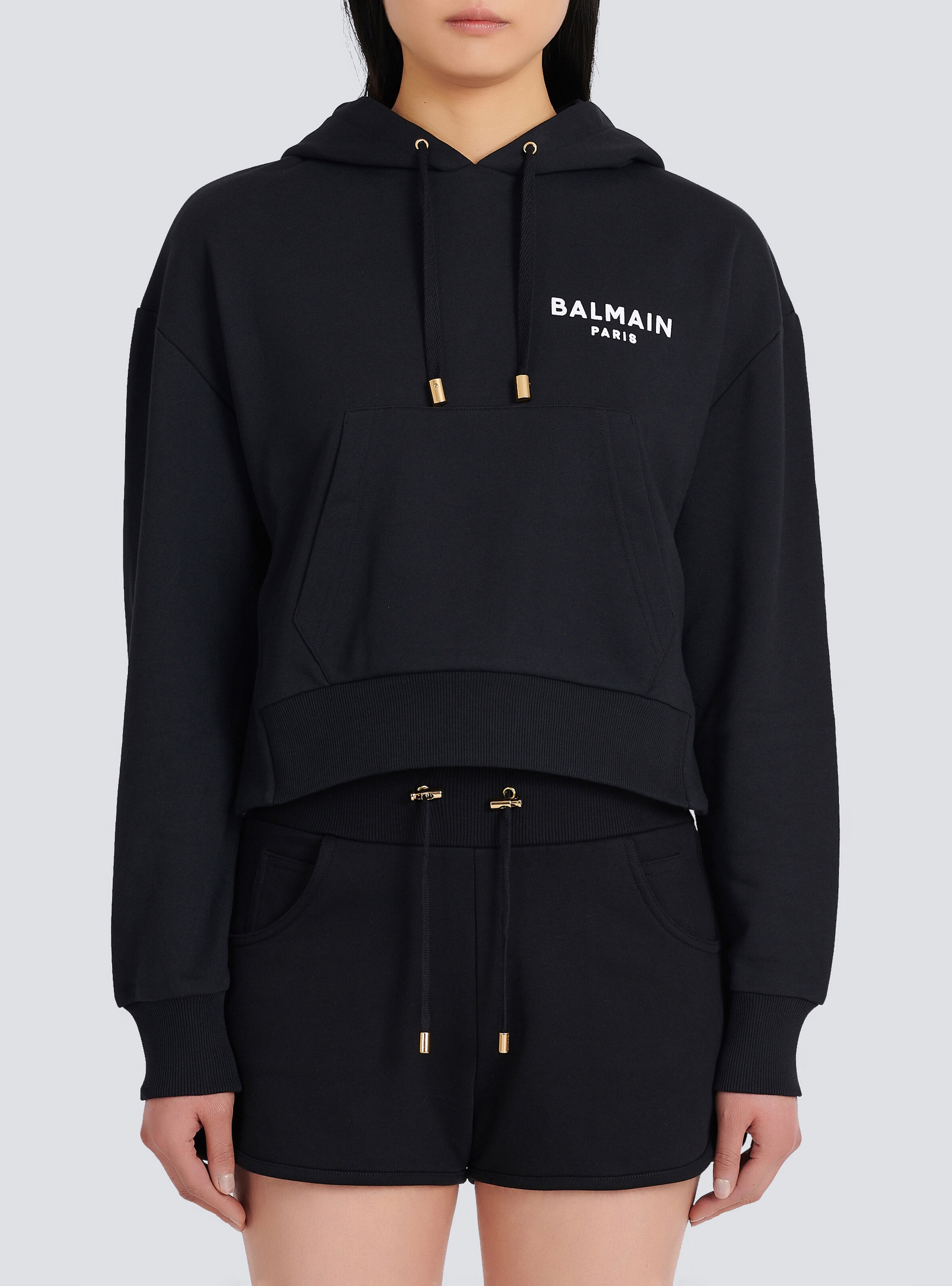 Eco-designed cotton sweatshirt with flocked Balmain logo - 7