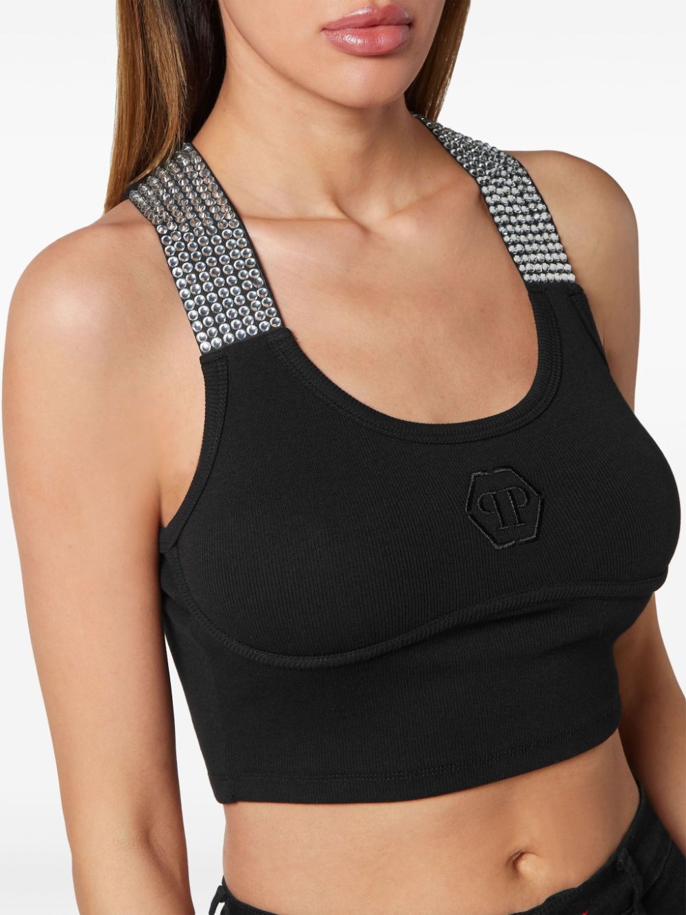 crystal-embellished cotton cropped top - 5