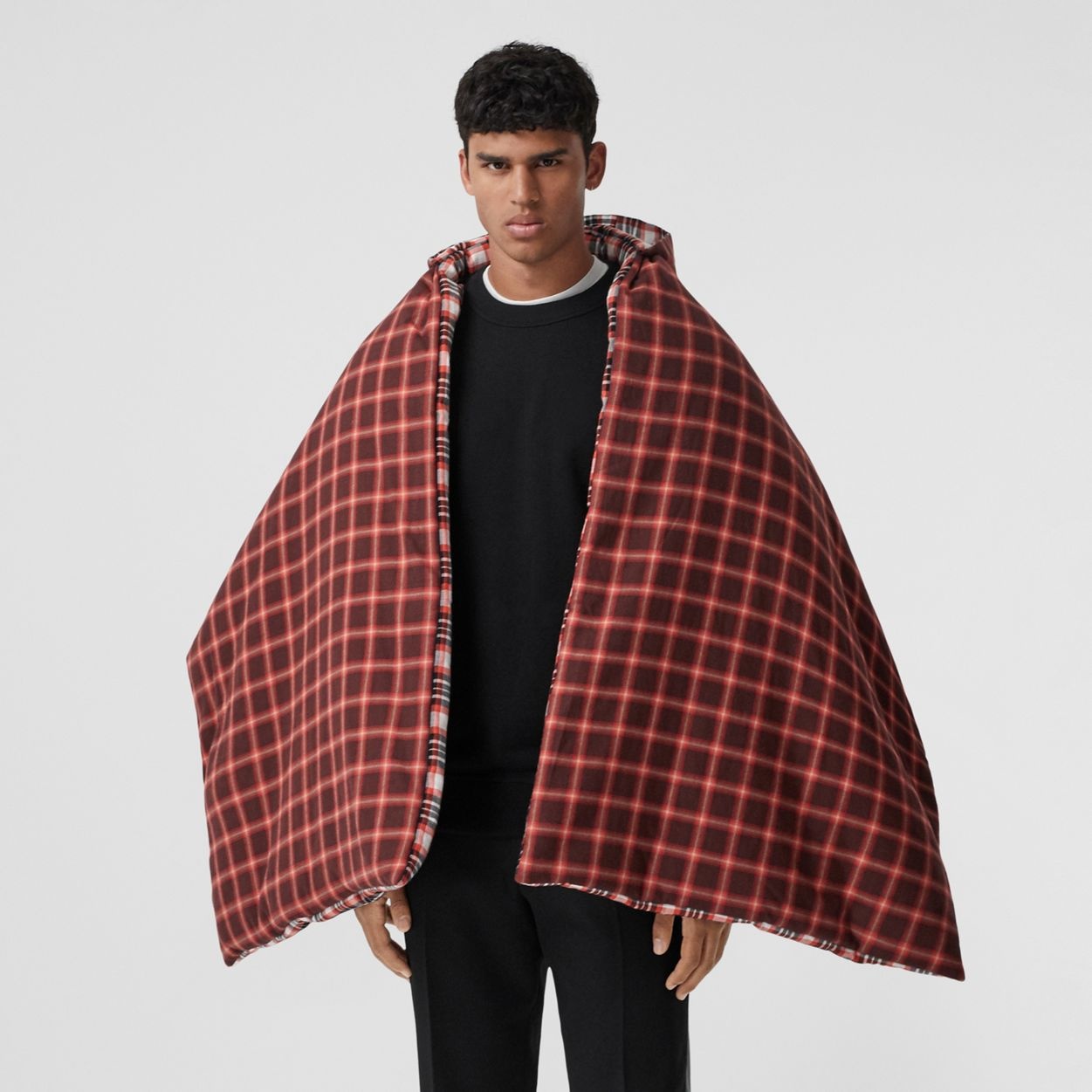 Reversible Tartan Cotton Puffer Poncho - 5