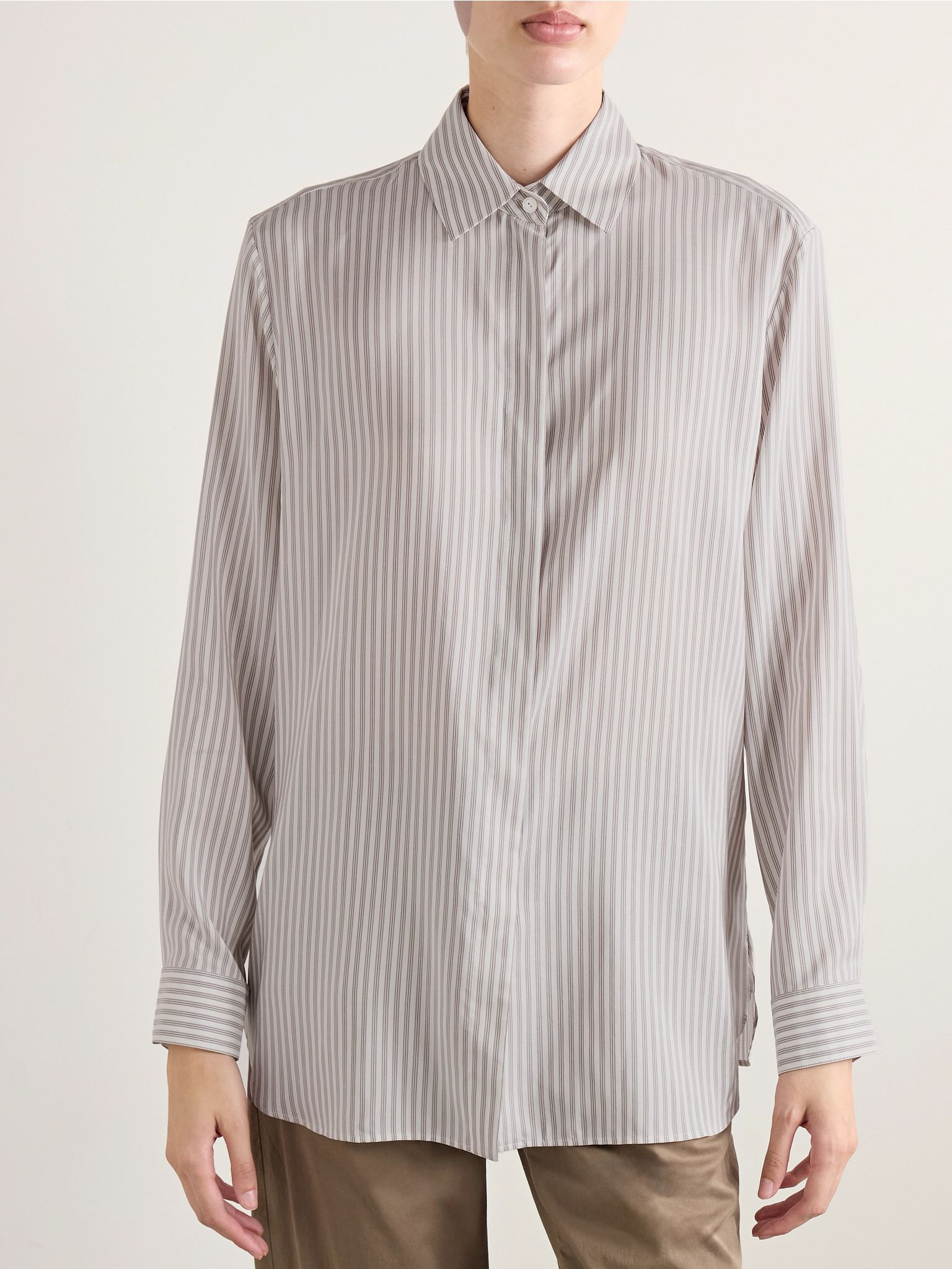 Vanda striped silk shirt Light gray - 3