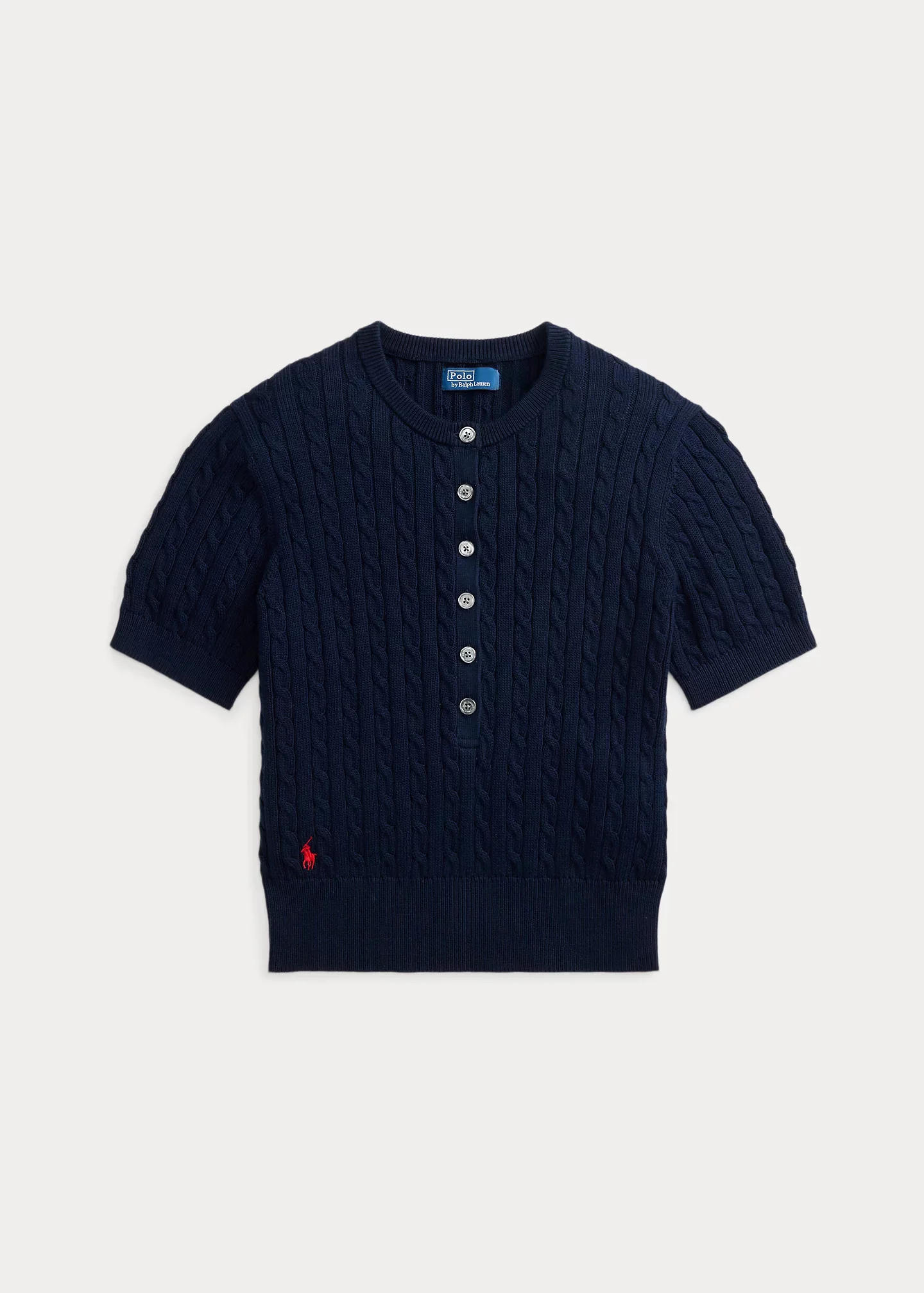 Mini-Cable Short-Sleeve Henley Sweater - 1
