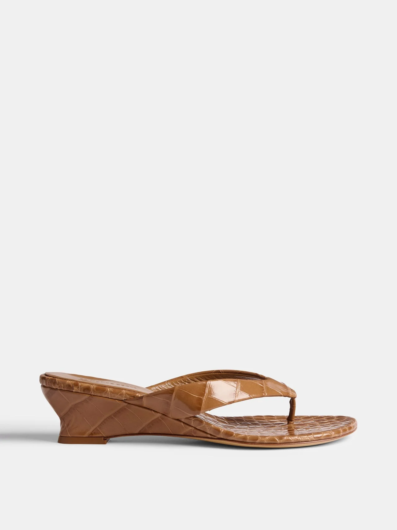 Micro Wedge Thong / Brown Croc Effect Leather - 1