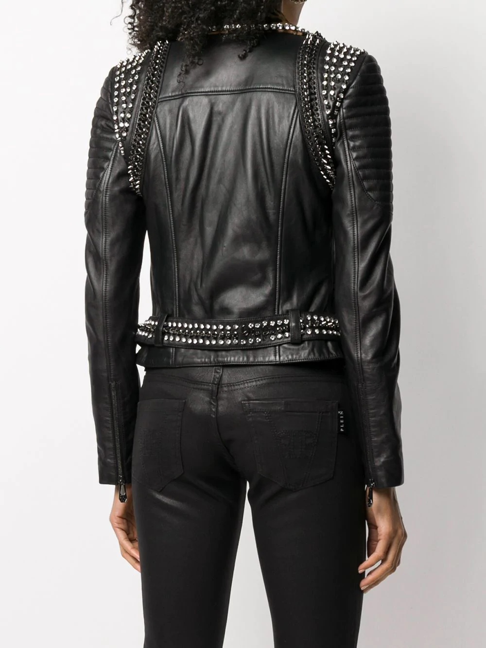 spike-stud leopard-print biker jacket - 4