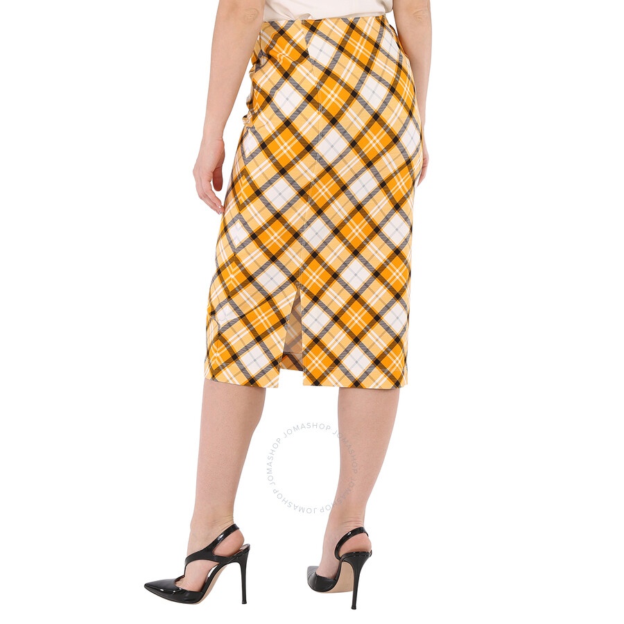 Burberry Ladies Citrus Orange Check Print Stretch Jersey Pencil Skirt - 5