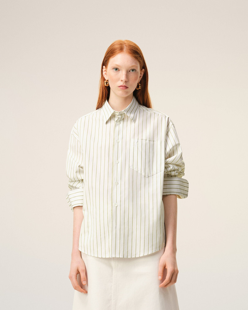 WHITE STRIPED COTTON AMI DE COEUR BOXY SHIRT 3