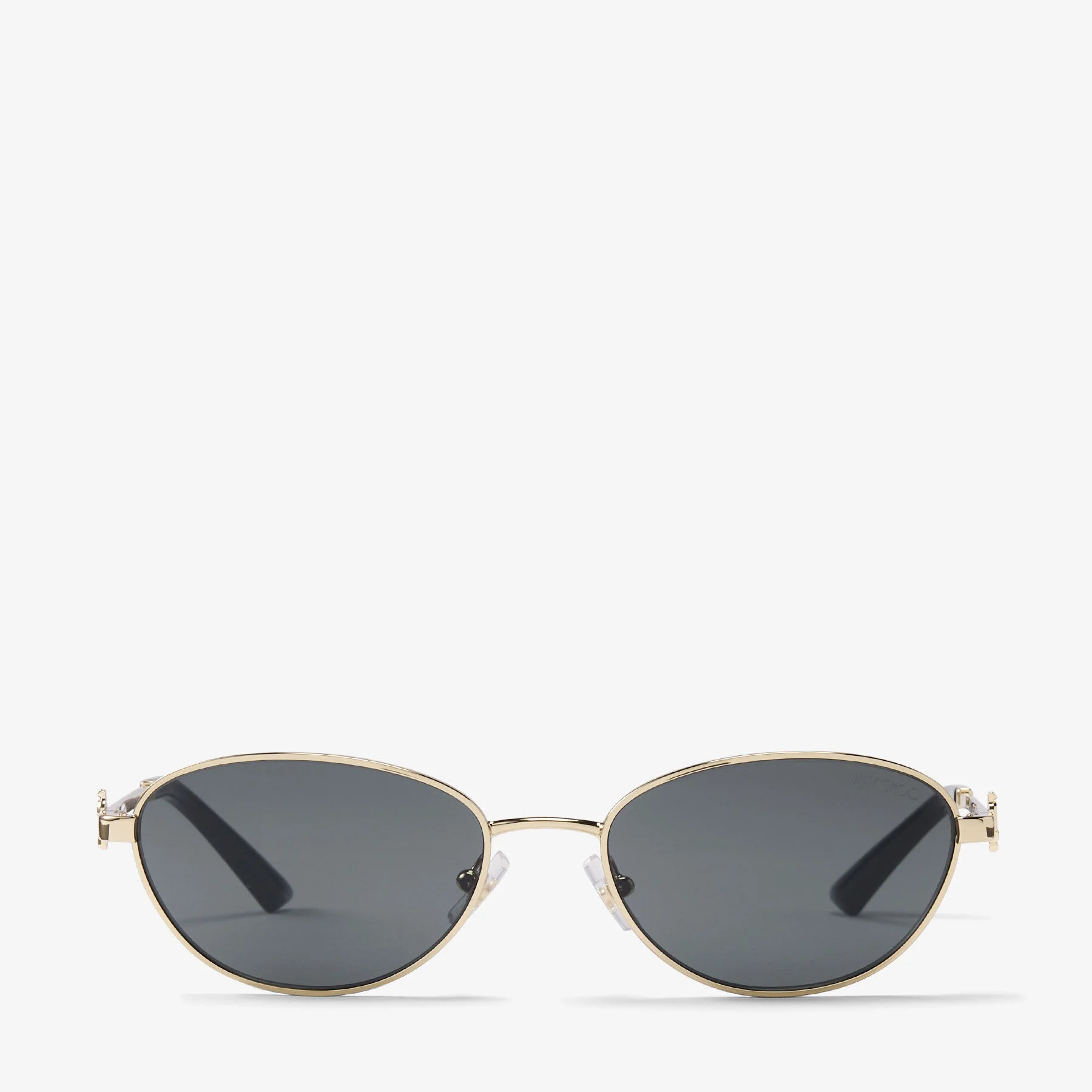 null Pale Gold Metal Oval Sunglasses with Grey Lenses - 1