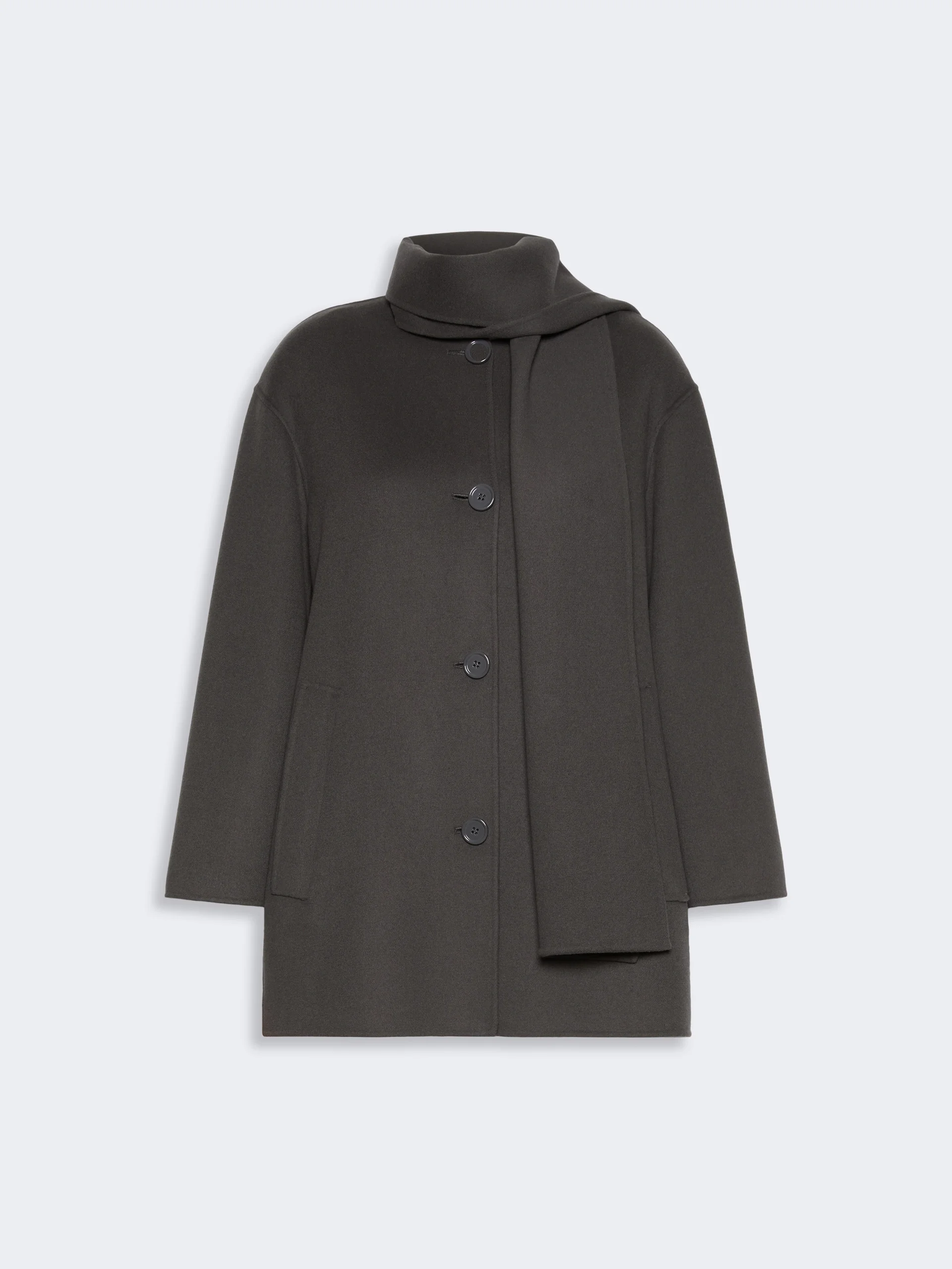 ALICIA Short wool coat with scarf - DARK GREY - 1