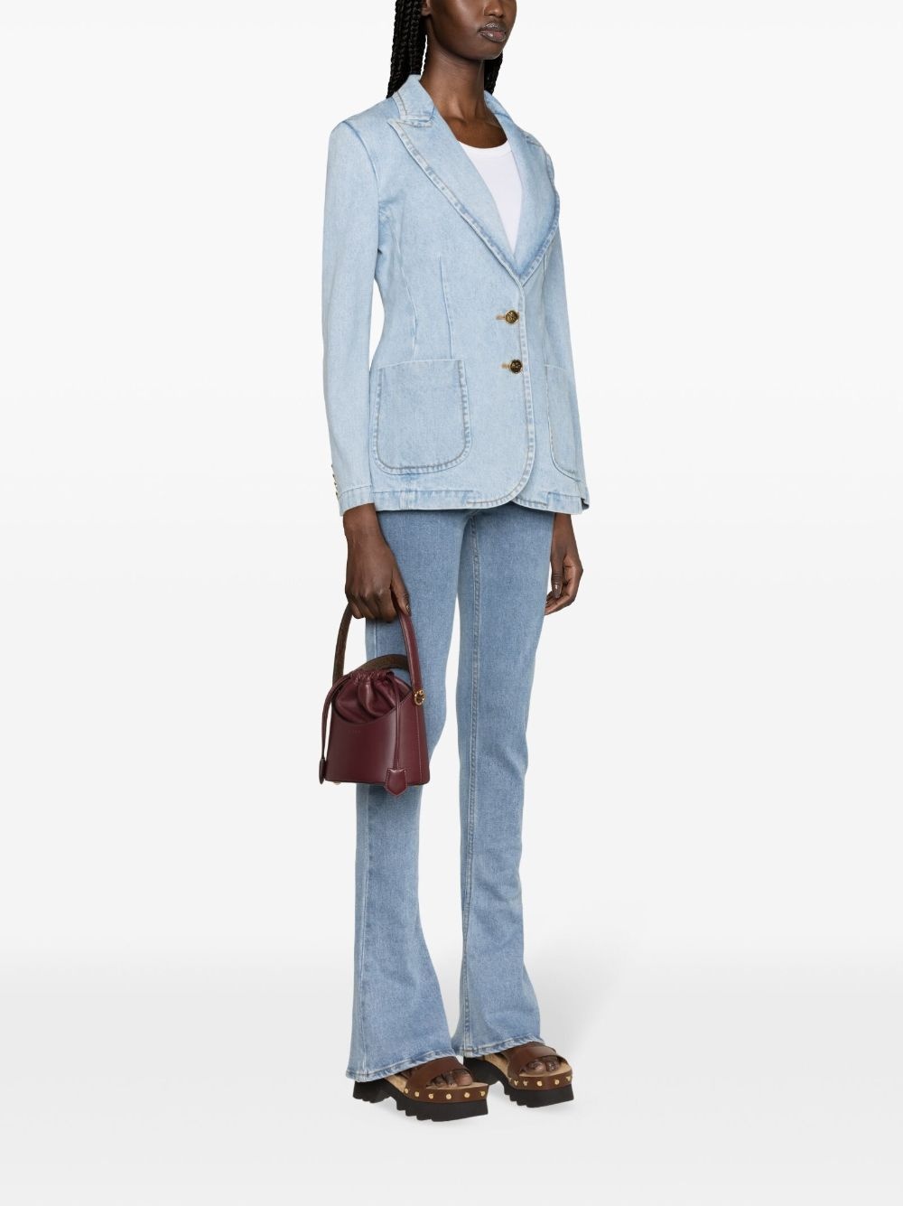 Pegaso-embroidered denim blazer - 3