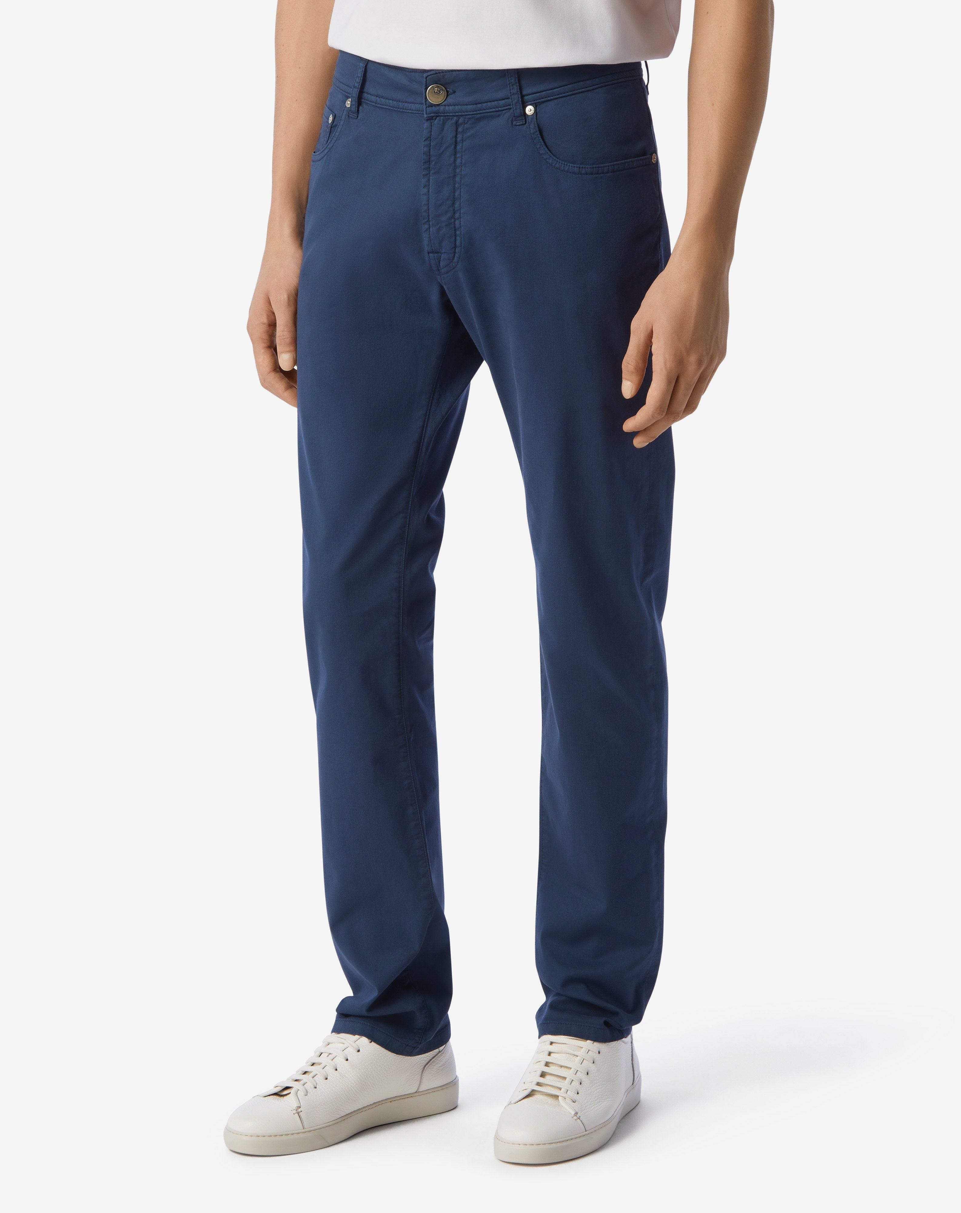 Navy blue stretch gabardine 5-pocket trousers - 3