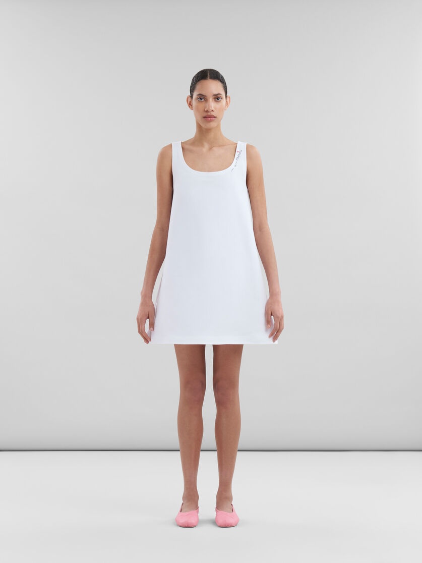 WHITE CADY A-LINE DRESS WITH MARNI MENDING - 2