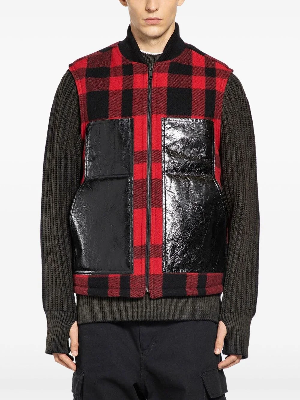 checked panelled vest - 1
