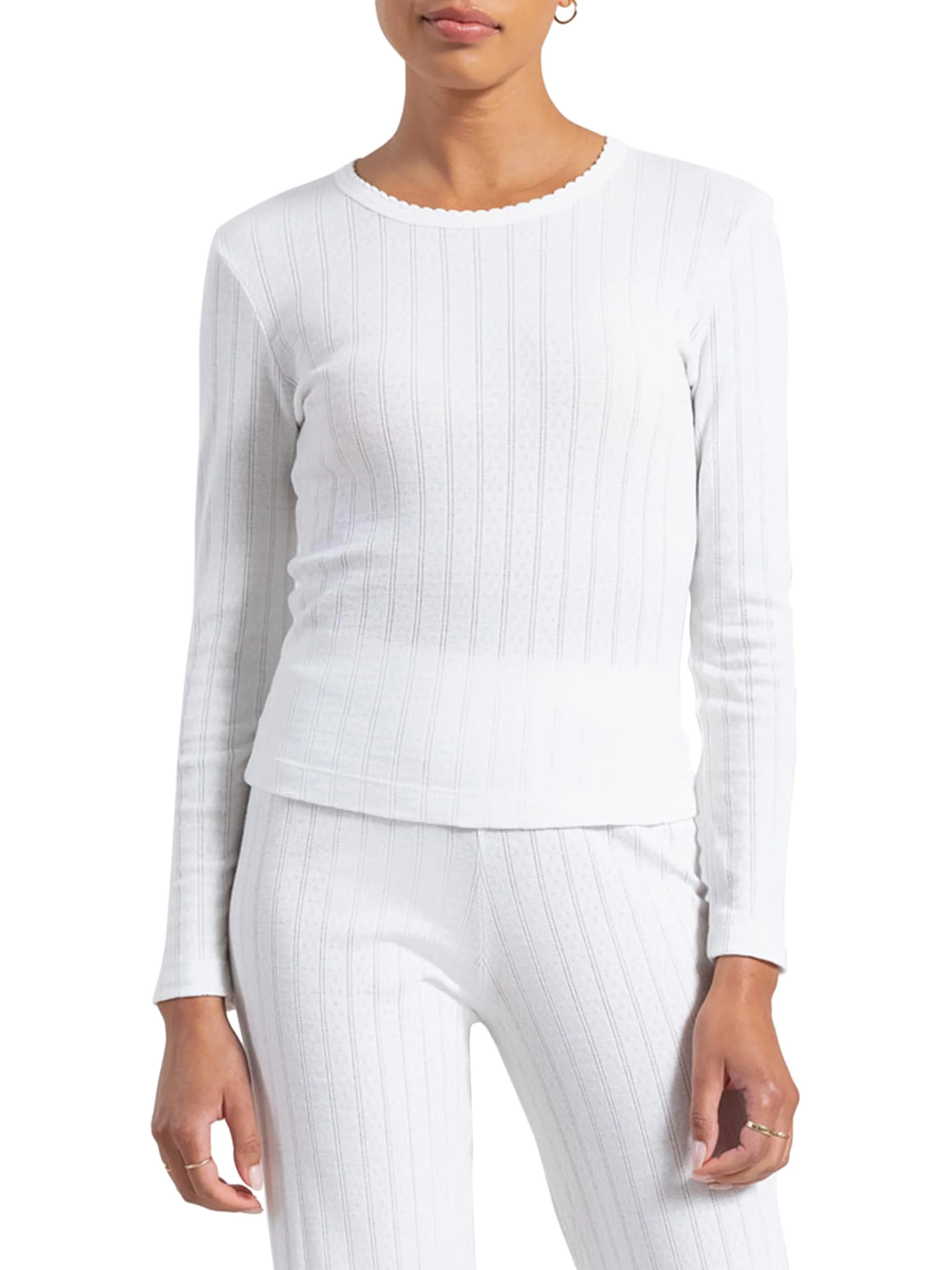 Women's Pointelle Long-Sleeve Top - White - 1