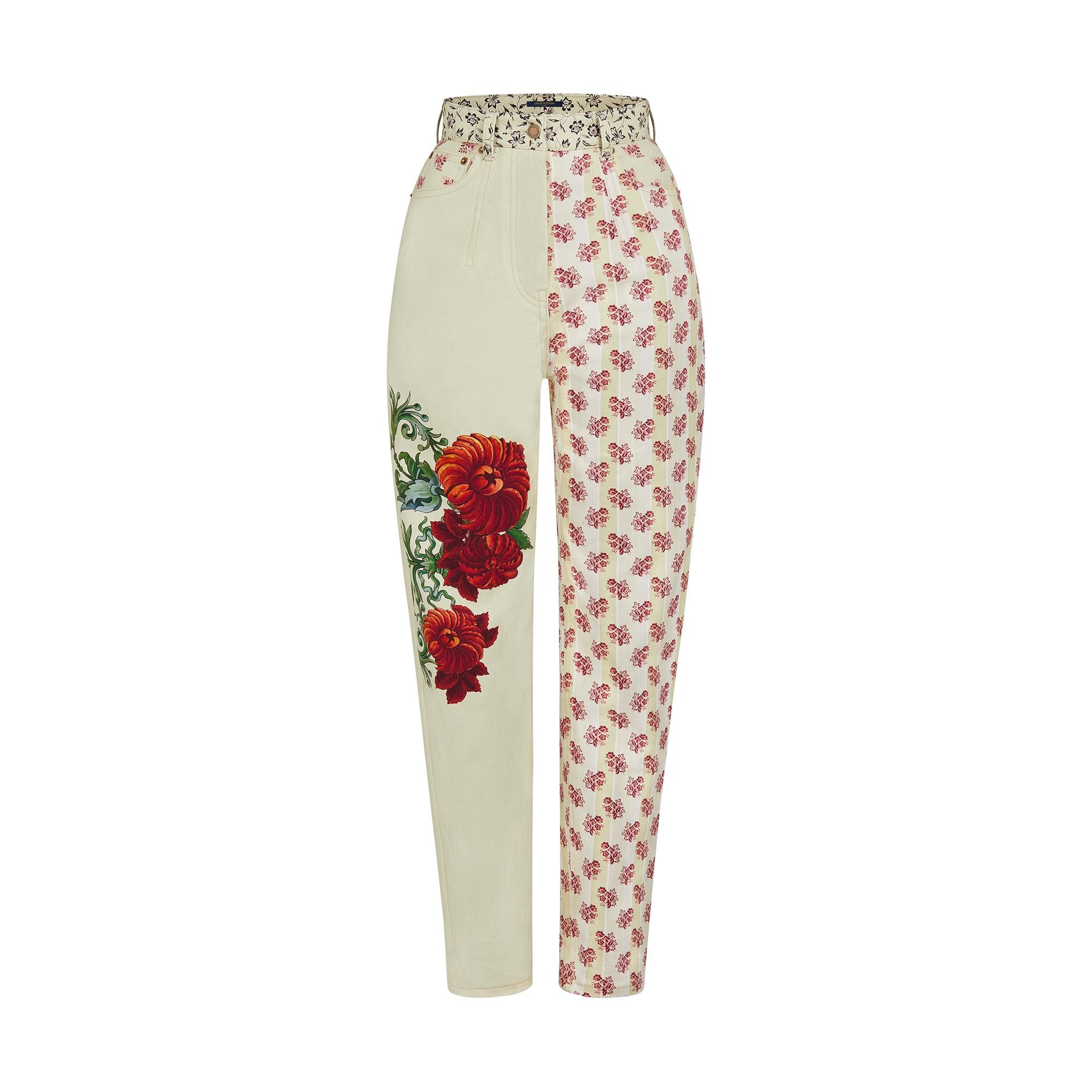 Mixed Floral High-Waisted Jeans - 1