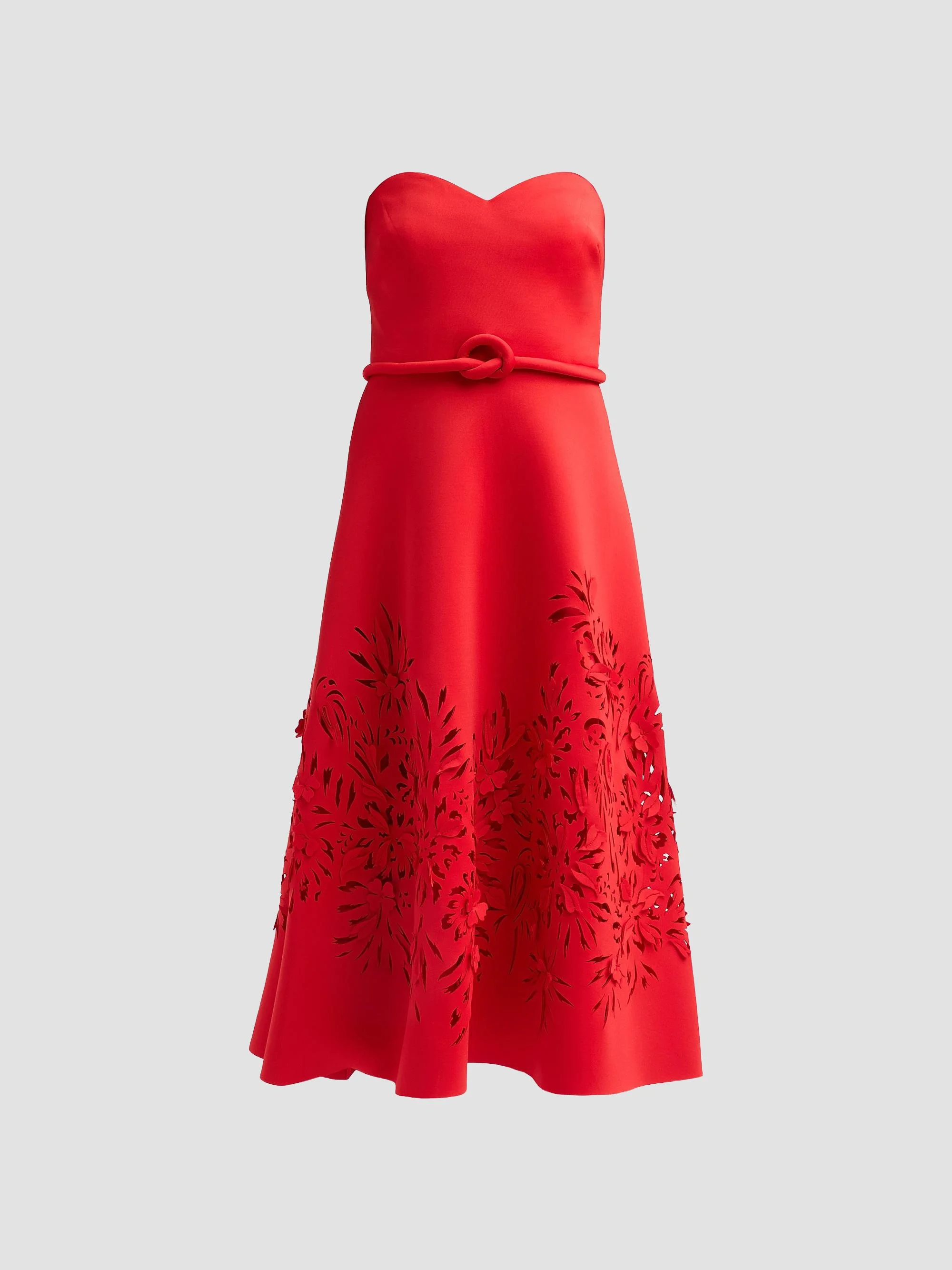 Women's Floral Laser-Cut Strapless Cocktail Dress - Red - 1