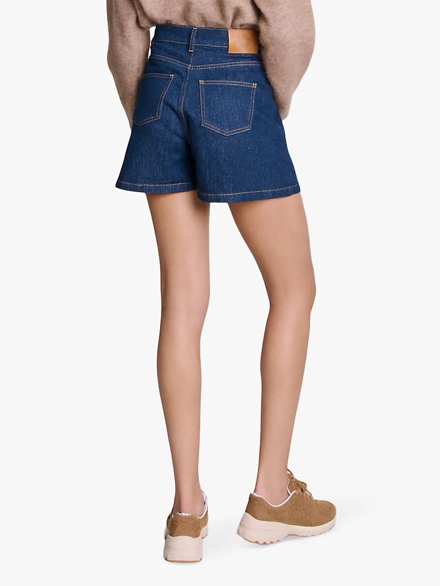 Flared mid-rise stretch-denim skort - 4