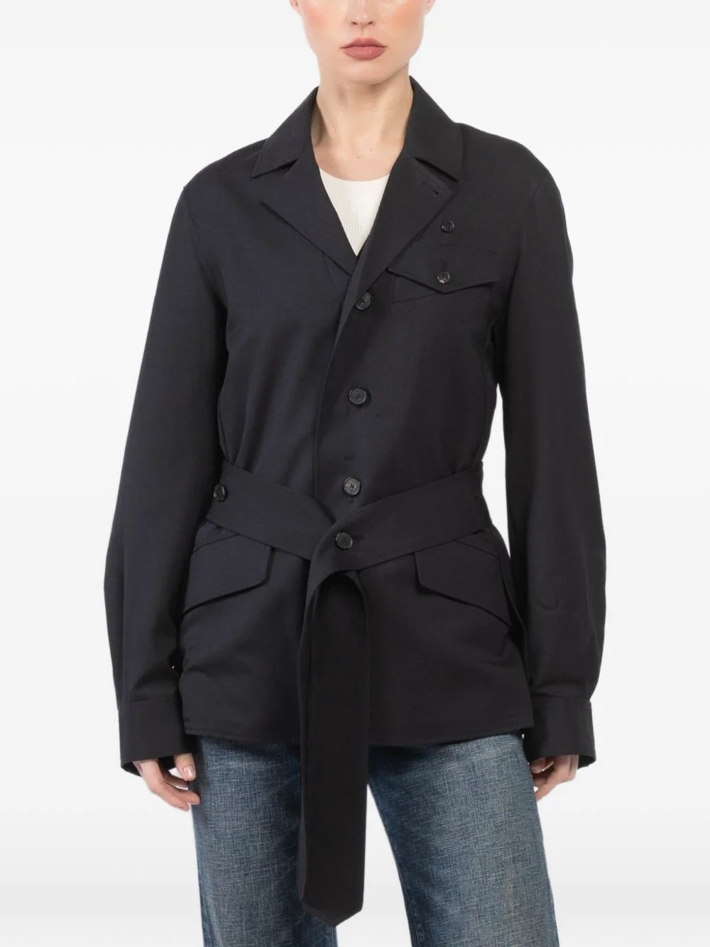 button-up belted jacket - 1