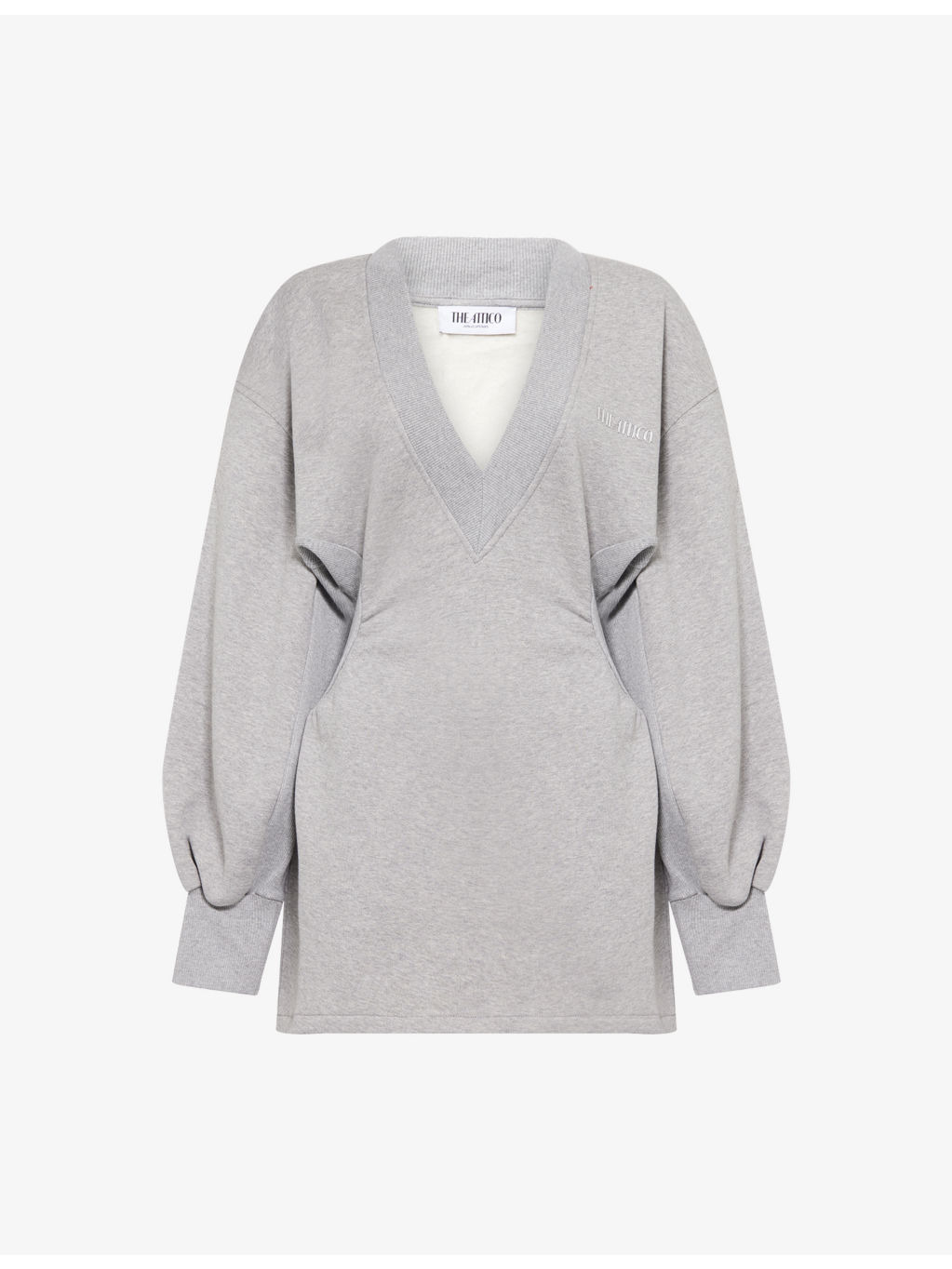 Logo-Plaque V-Neck Cotton-Jersey Mini Sweatshirt Dress - 1