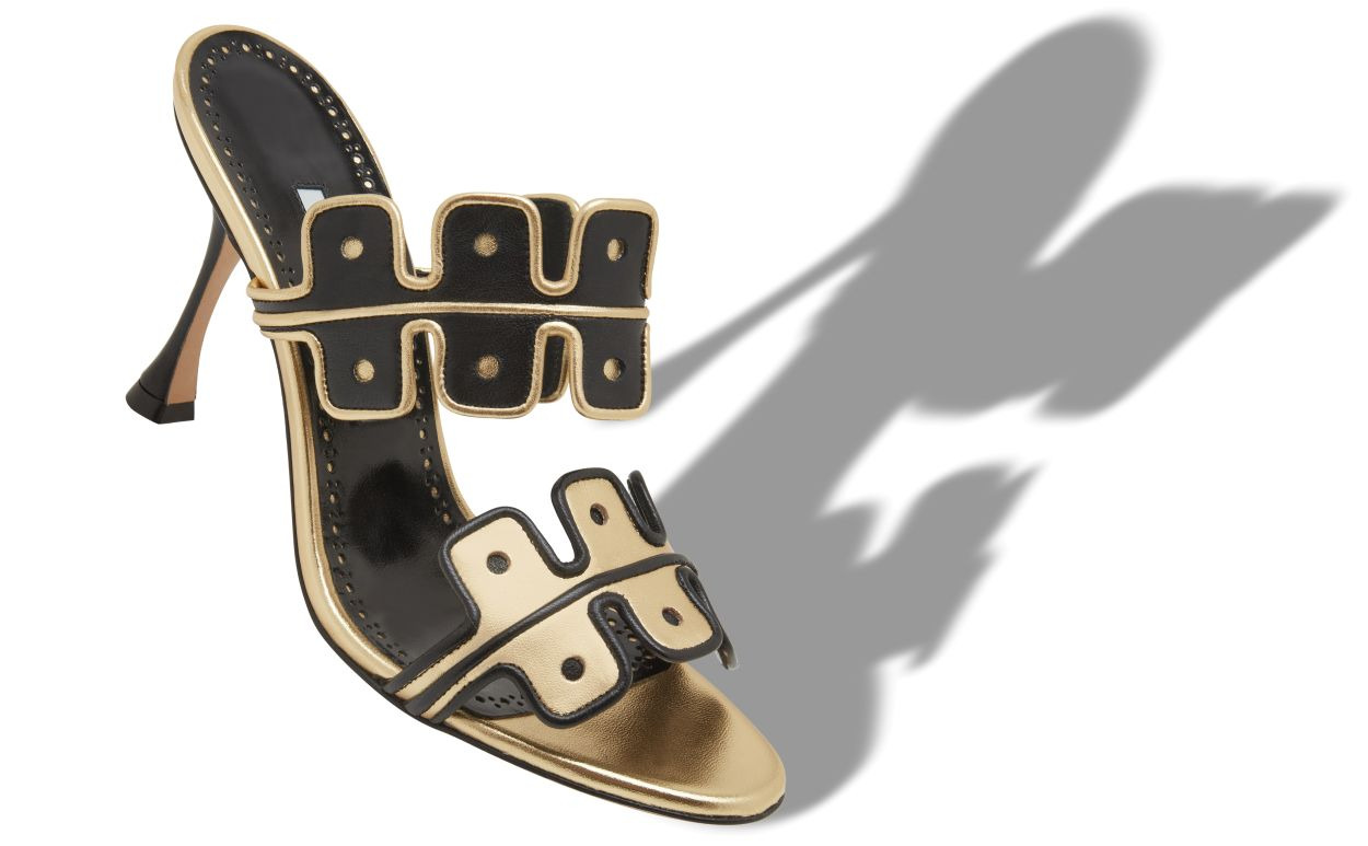 Black and Gold Nappa Leather Mules - 2