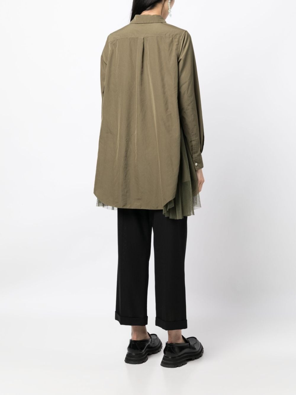 tulle-panel cotton shirt - 4