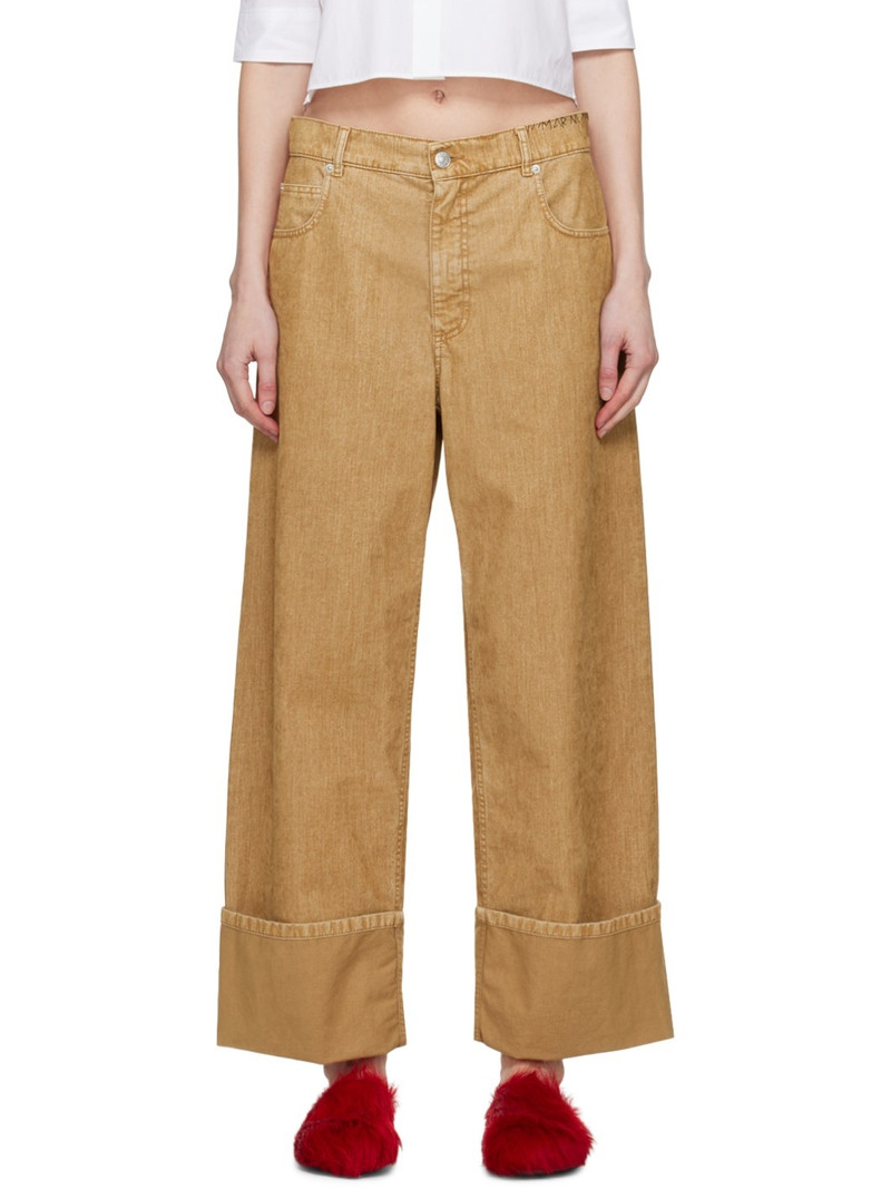 Tan Flocked Jeans 1