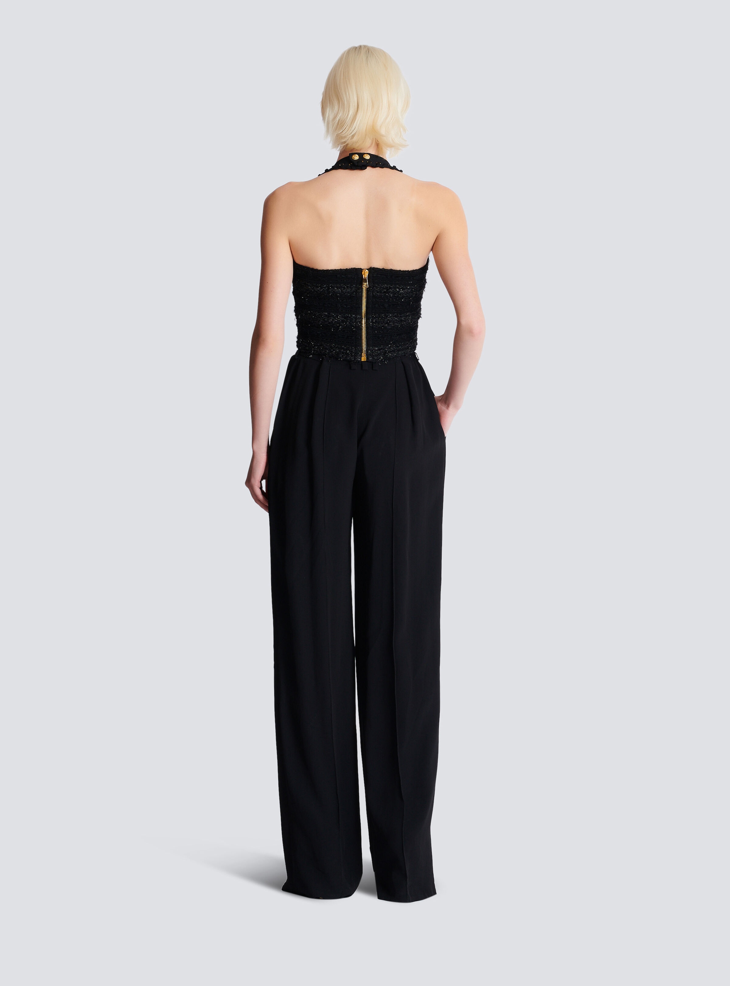 Halterneck top in tweed-effect knit - 4