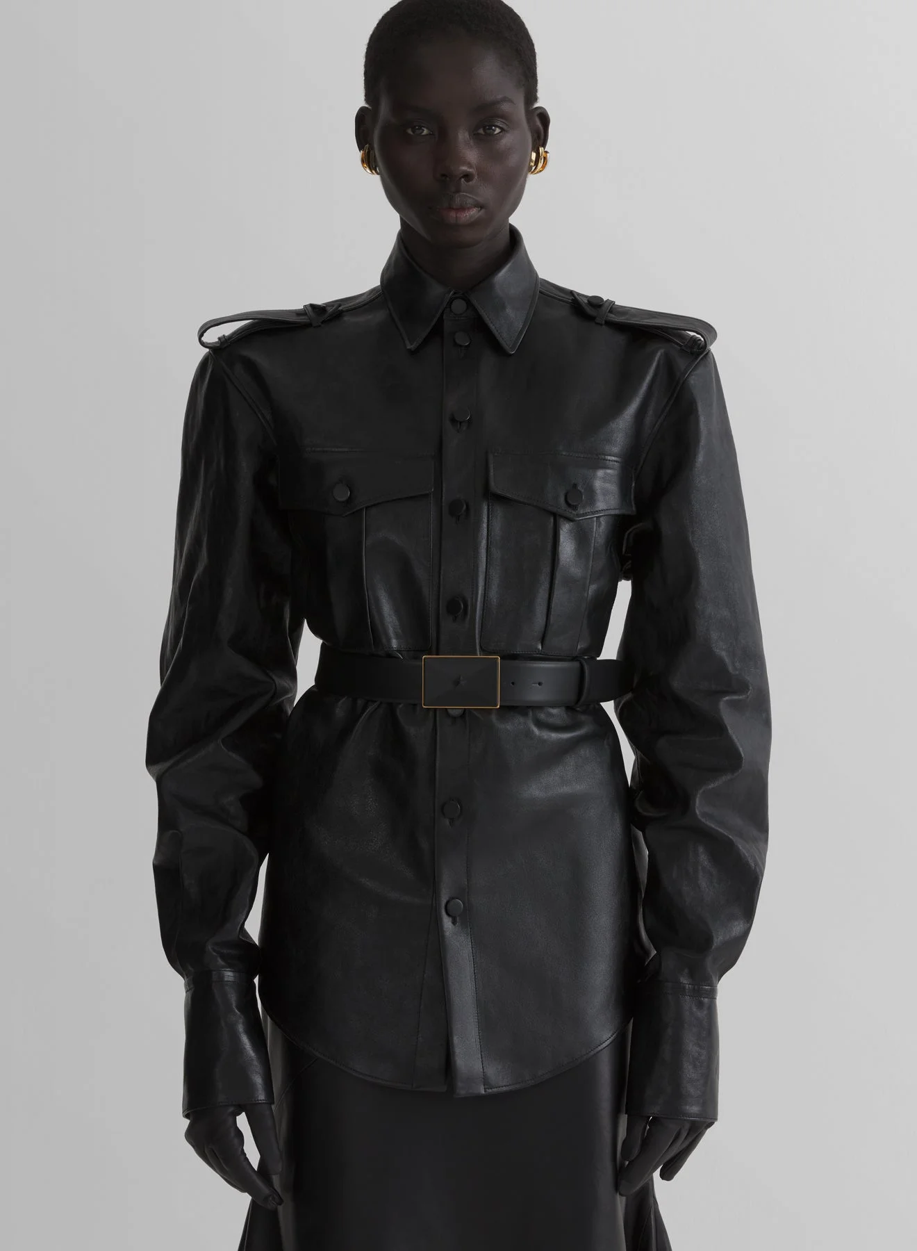 black leather military shirt - 1