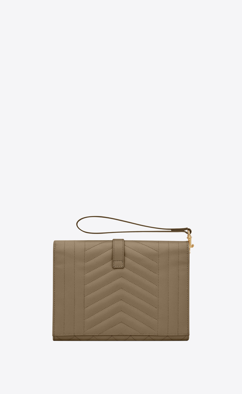 SAINT LAURENT envelope flap pouch in mix matelassé grain de poudre embossed leather outlook