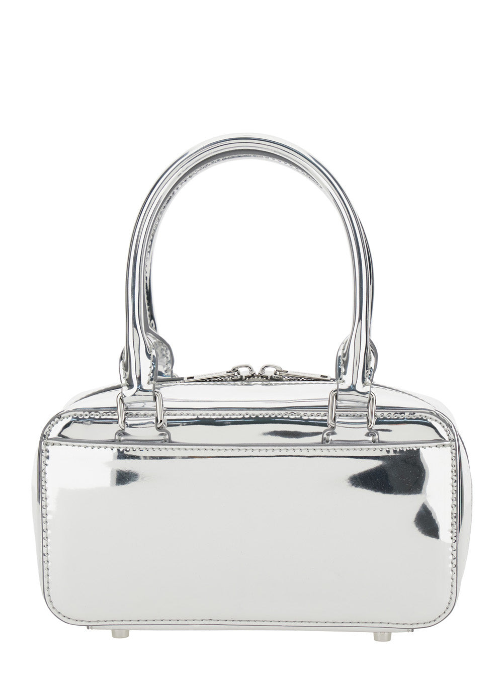 Self-Portrait Women Silver-Colored Handbag With Bows On The Front In Laminated Leather Woman - 4