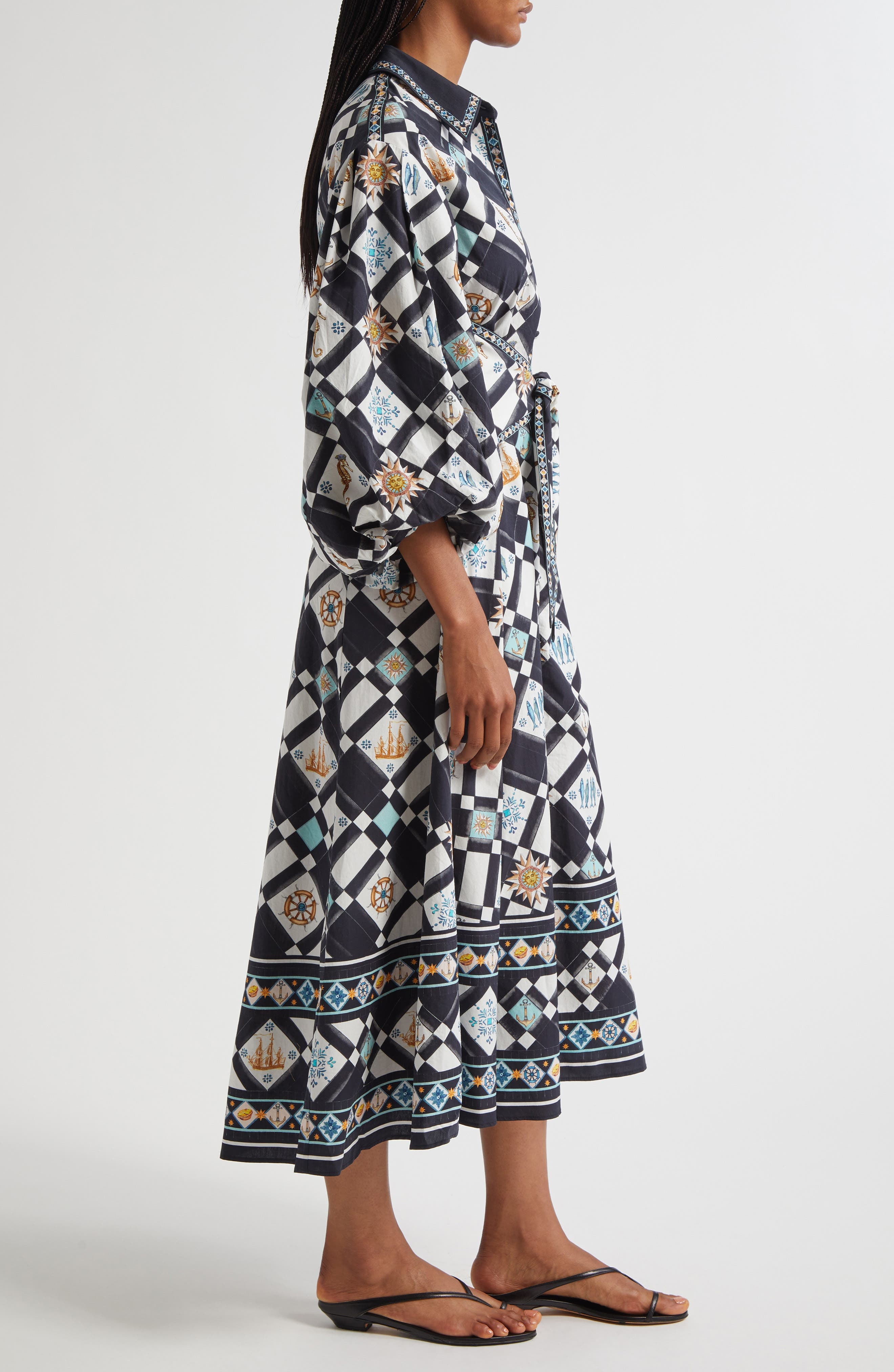 Camilla Folk Afloat Bubble Sleeve Tie Waist Shirtdress at Nordstrom - 3