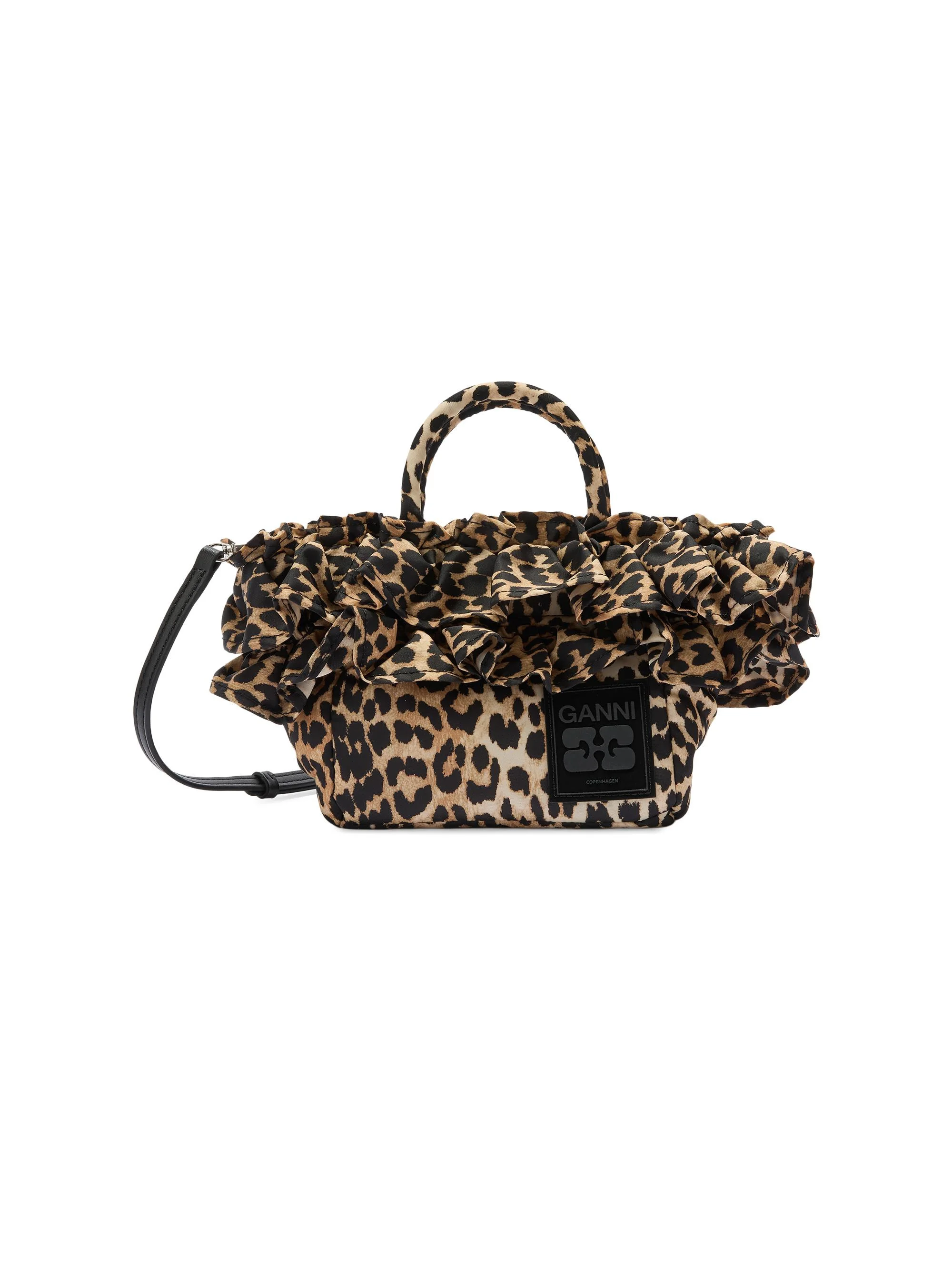 Women's Mini Shopper Ruffled Top Handle Bag - Leopard - 1