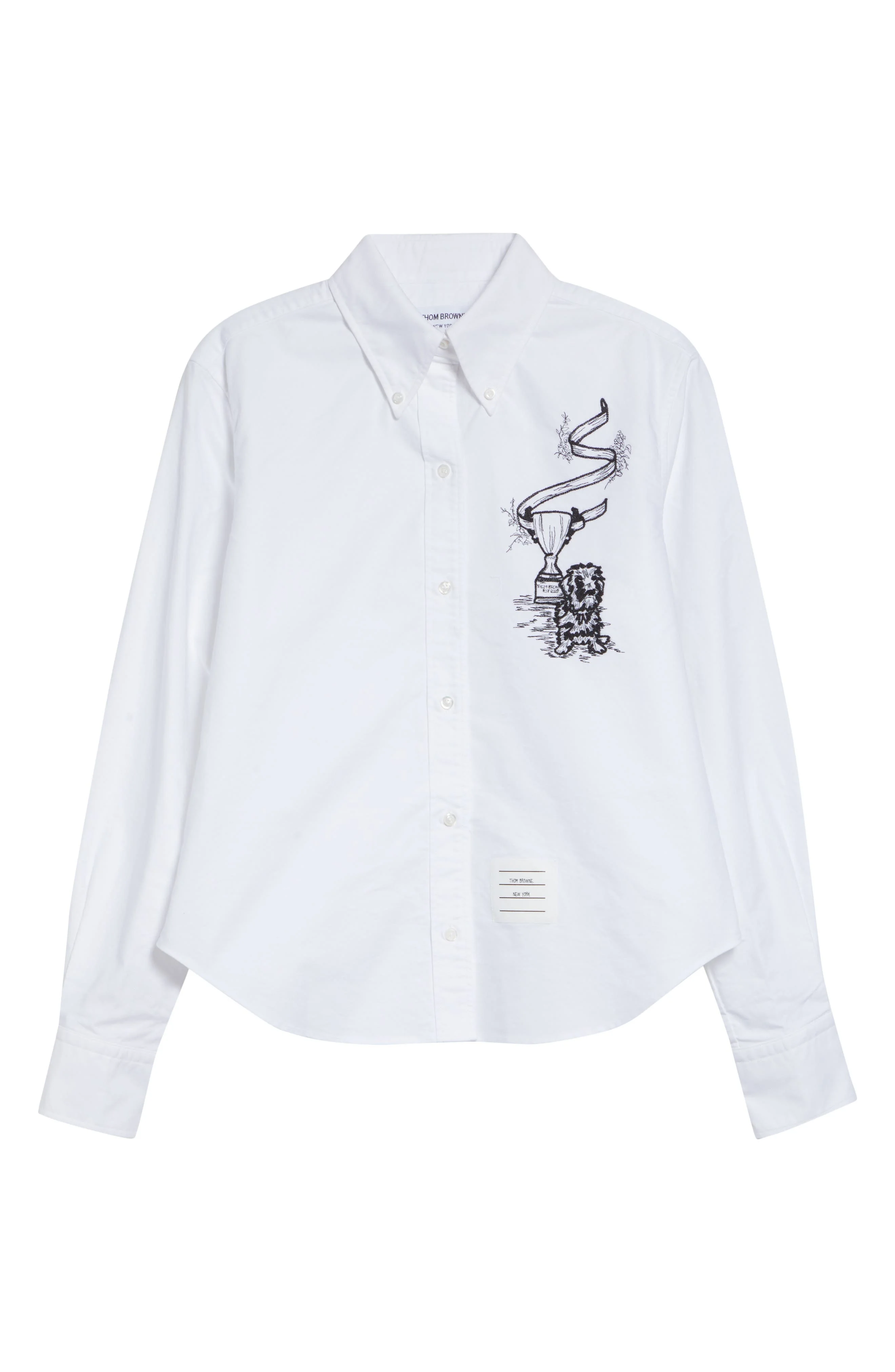 Thom Browne Embroidered Cotton Poplin Button-Down Shirt in White at Nordstrom - 1