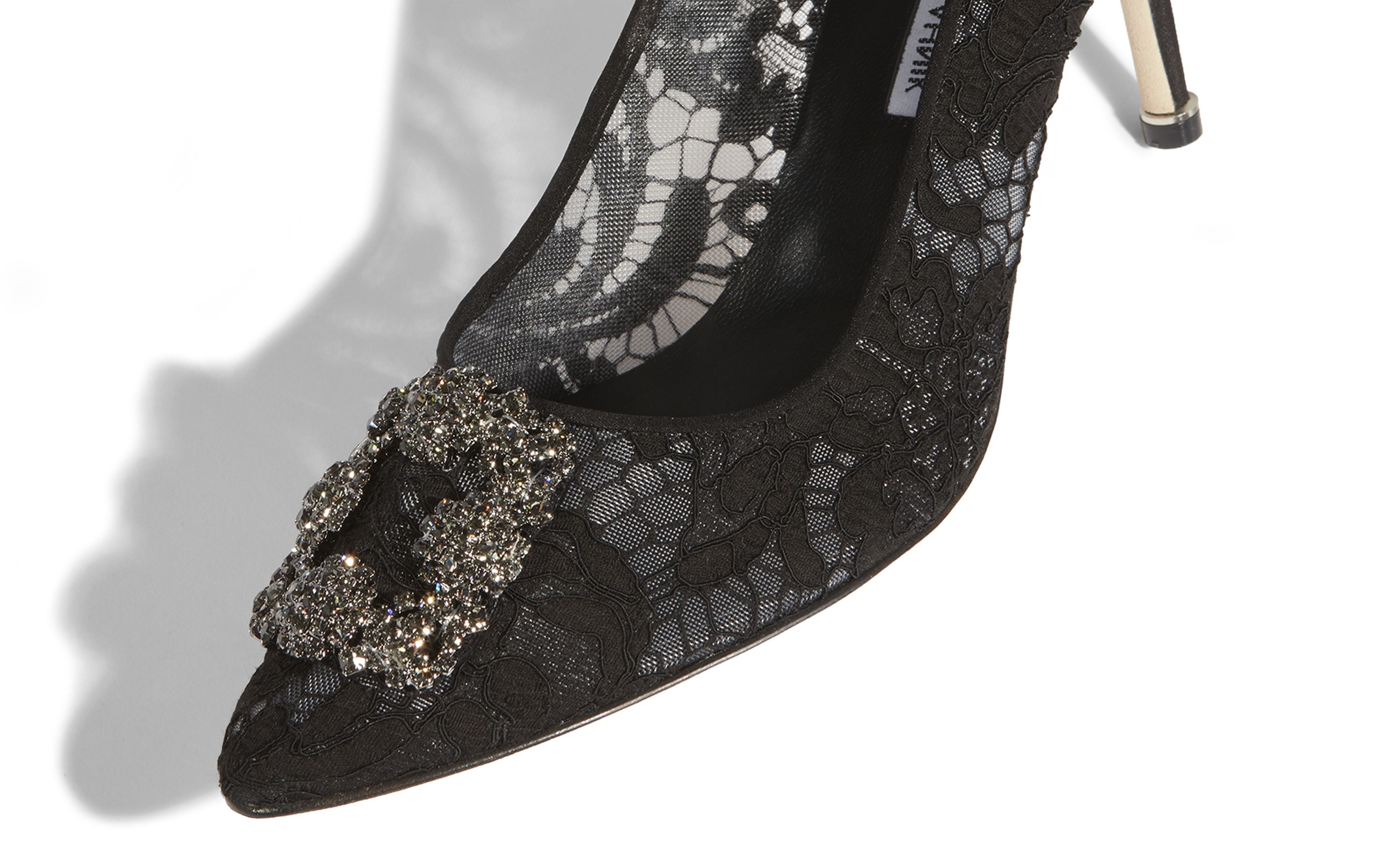 Black Lace Jewel Buckle Pumps - 4