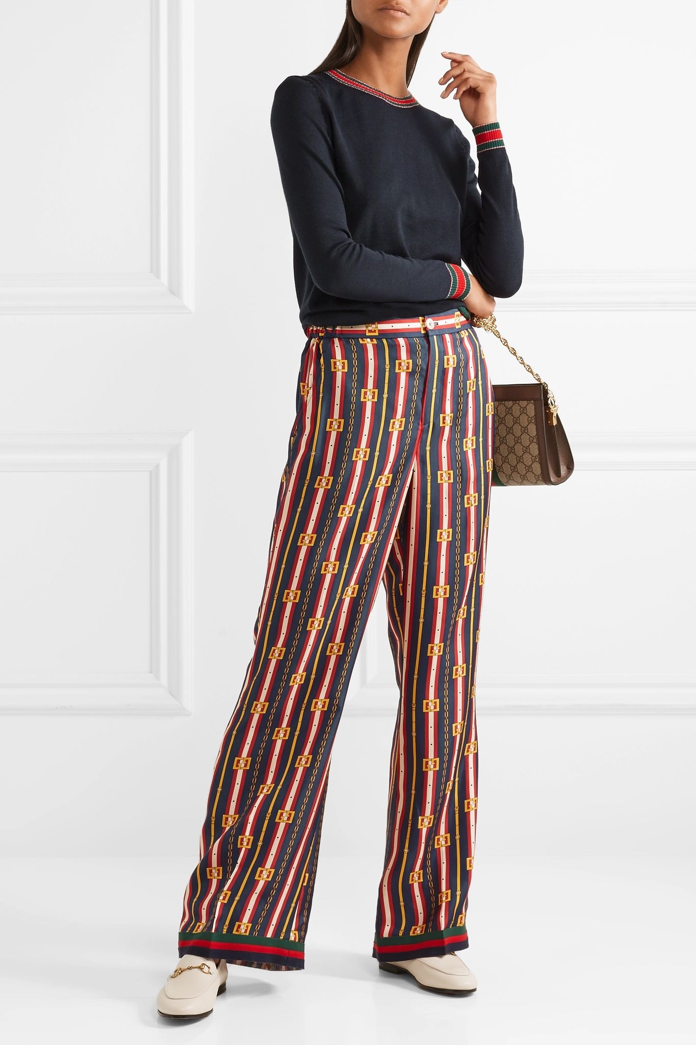 Printed silk-twill wide-leg pants - 2