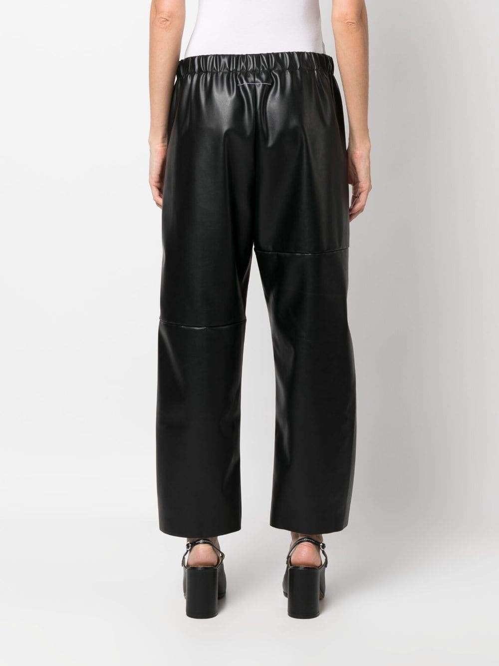 elasticated-waistband faux-leather trousers - 4