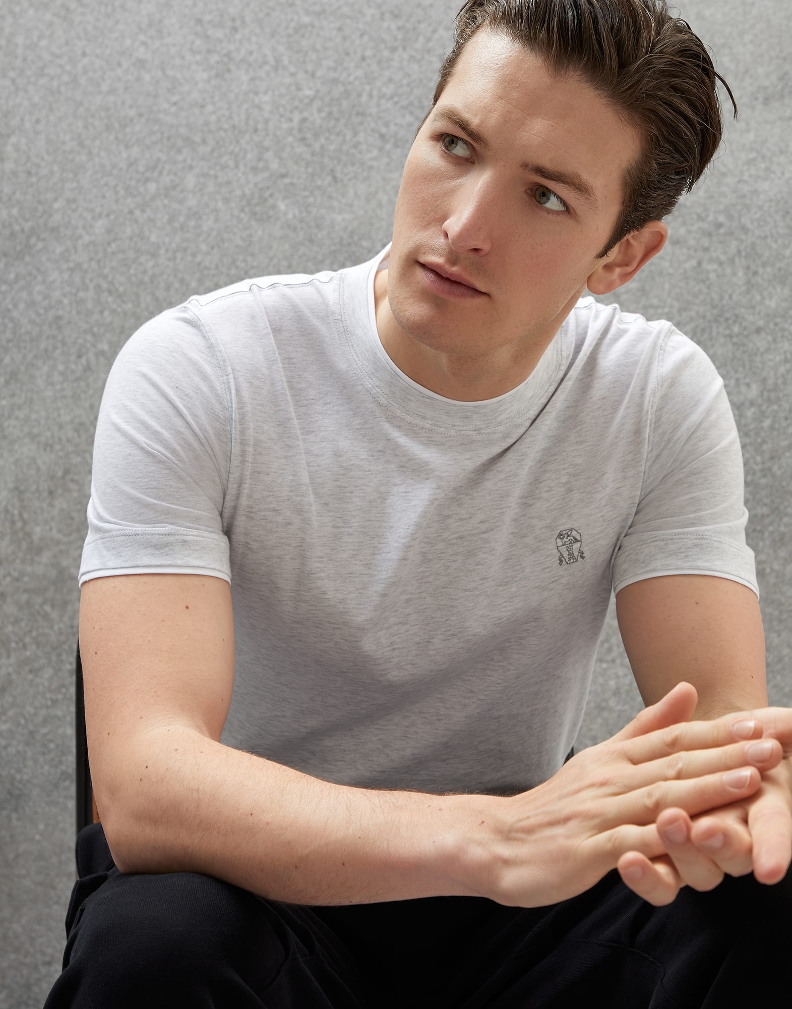 Cotton jersey slim fit crew neck T-shirt with logo and faux-layering - 4