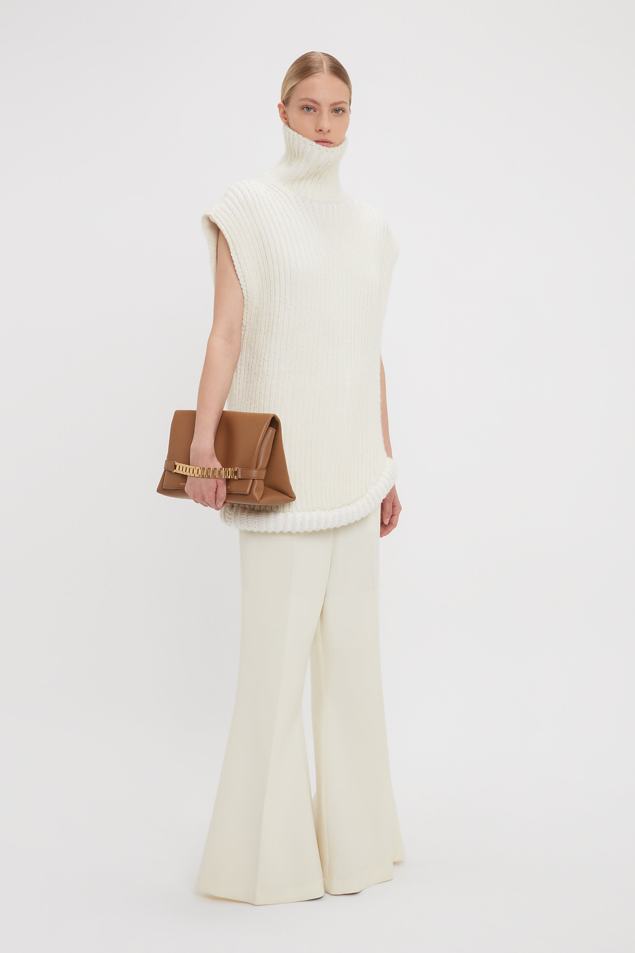 Sleeveless High Neck Knit Jumper In Ivory - 6