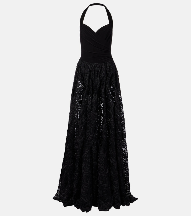 Cayla embroidered semi-sheer gown 1