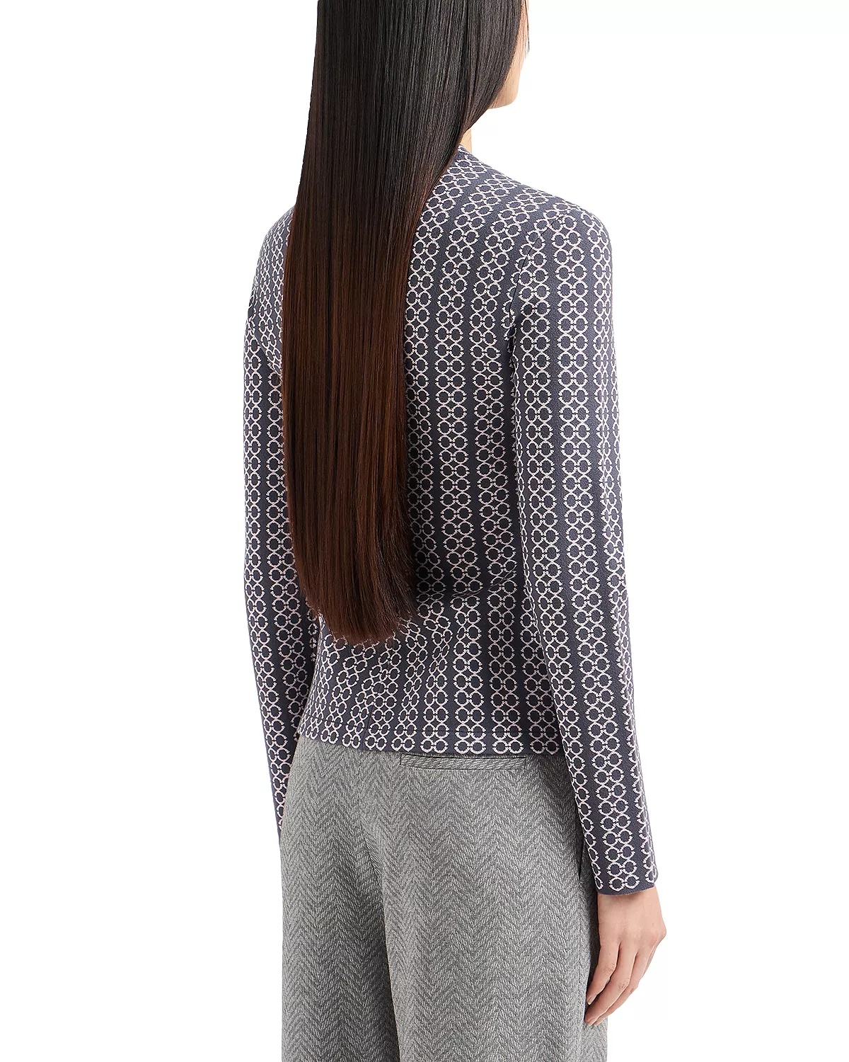 Two Tone Jacquard Collarless Jacket - 2