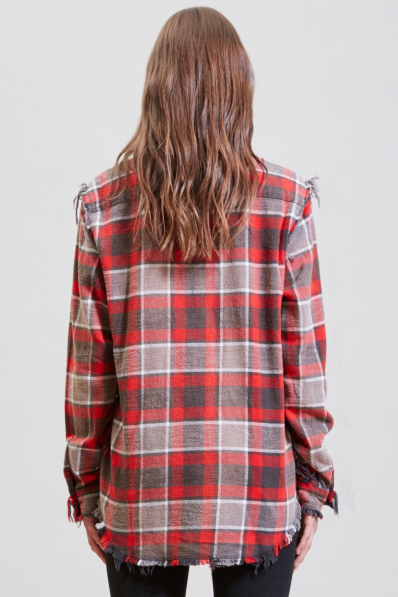 SHREDDED SEAM SHIRT - RED AND GREY PLAID | R13 - 6