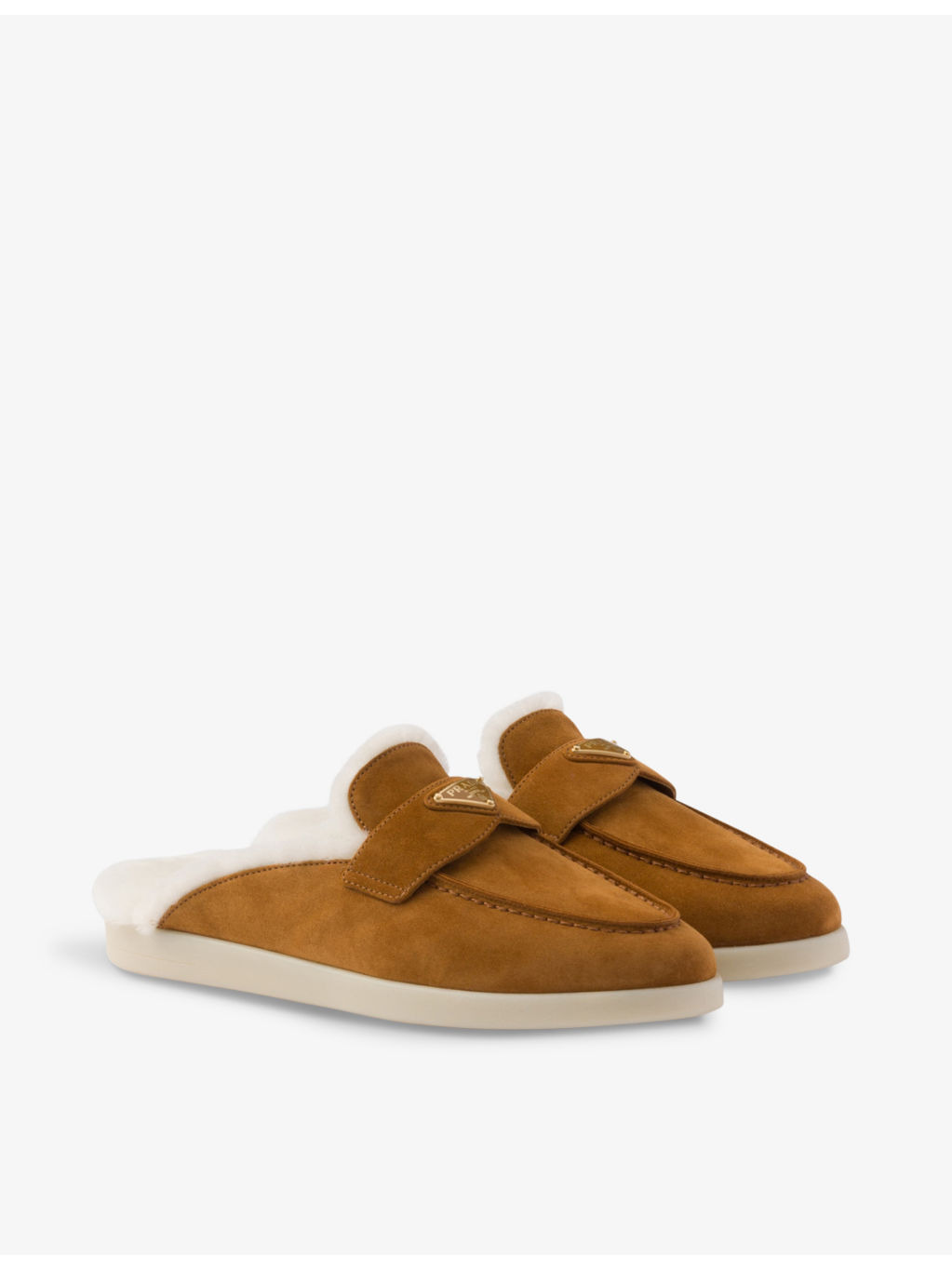 Brand-plaque suede and shearling mules - 3