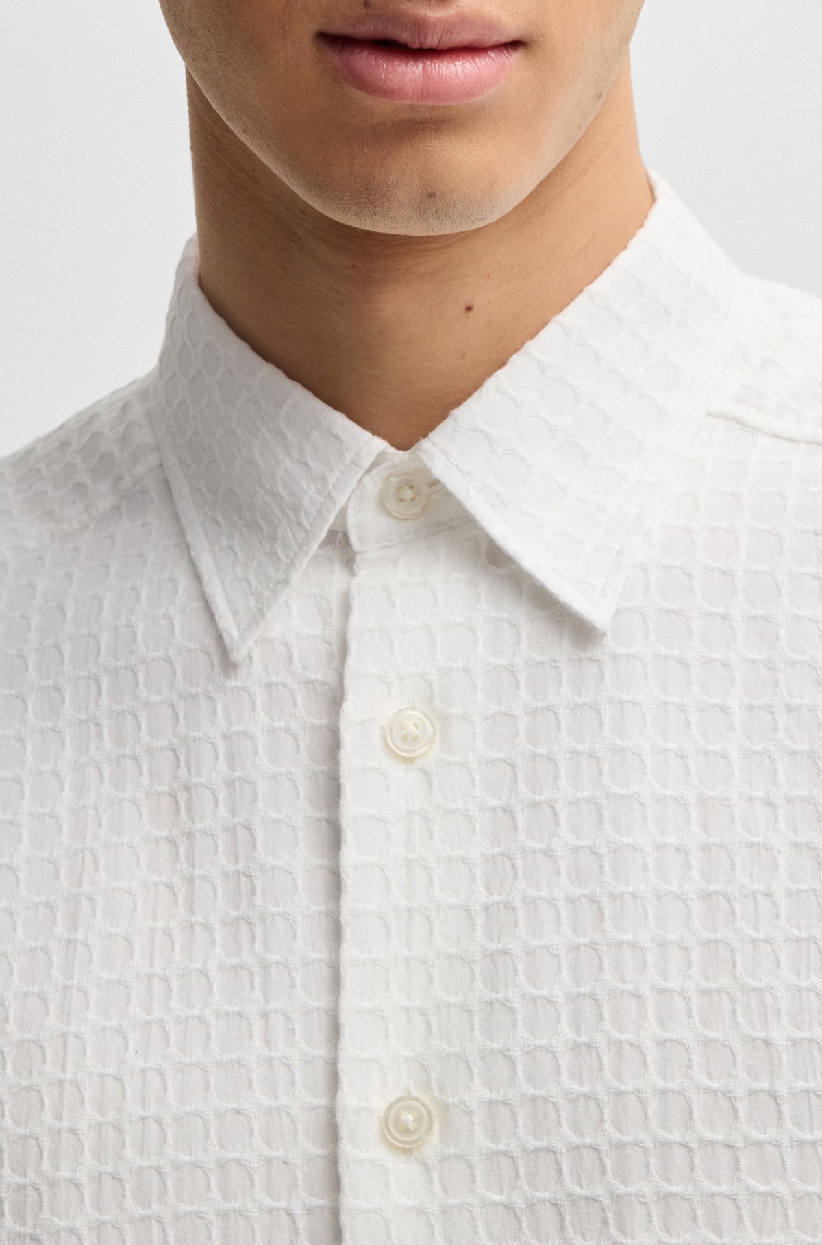 RELAXED-FIT SHIRT IN WAFFLE-STRUCTURED COTTON - 3