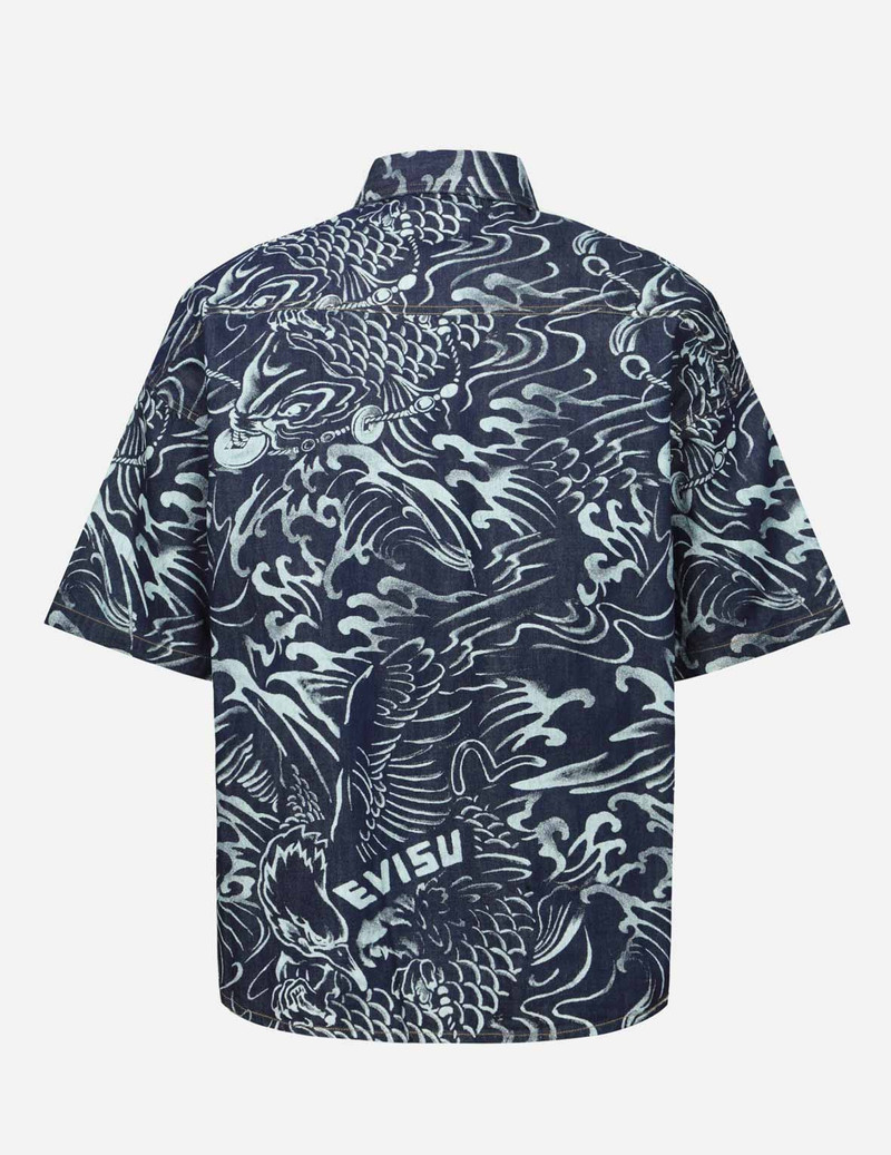 EVISU ALLOVER SEAGULL AND CARP EXTRACTED PRINT LOOSE FIT DENIM SHIRT outlook