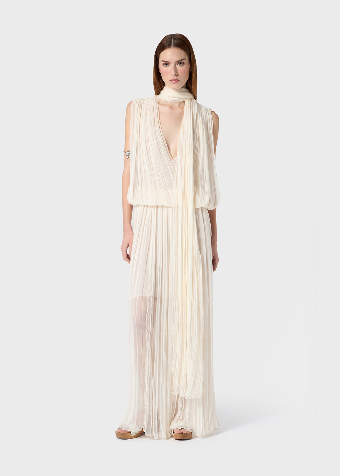 PLEATED DRESS IN SILK CHIFFON WITH SCARF - 2
